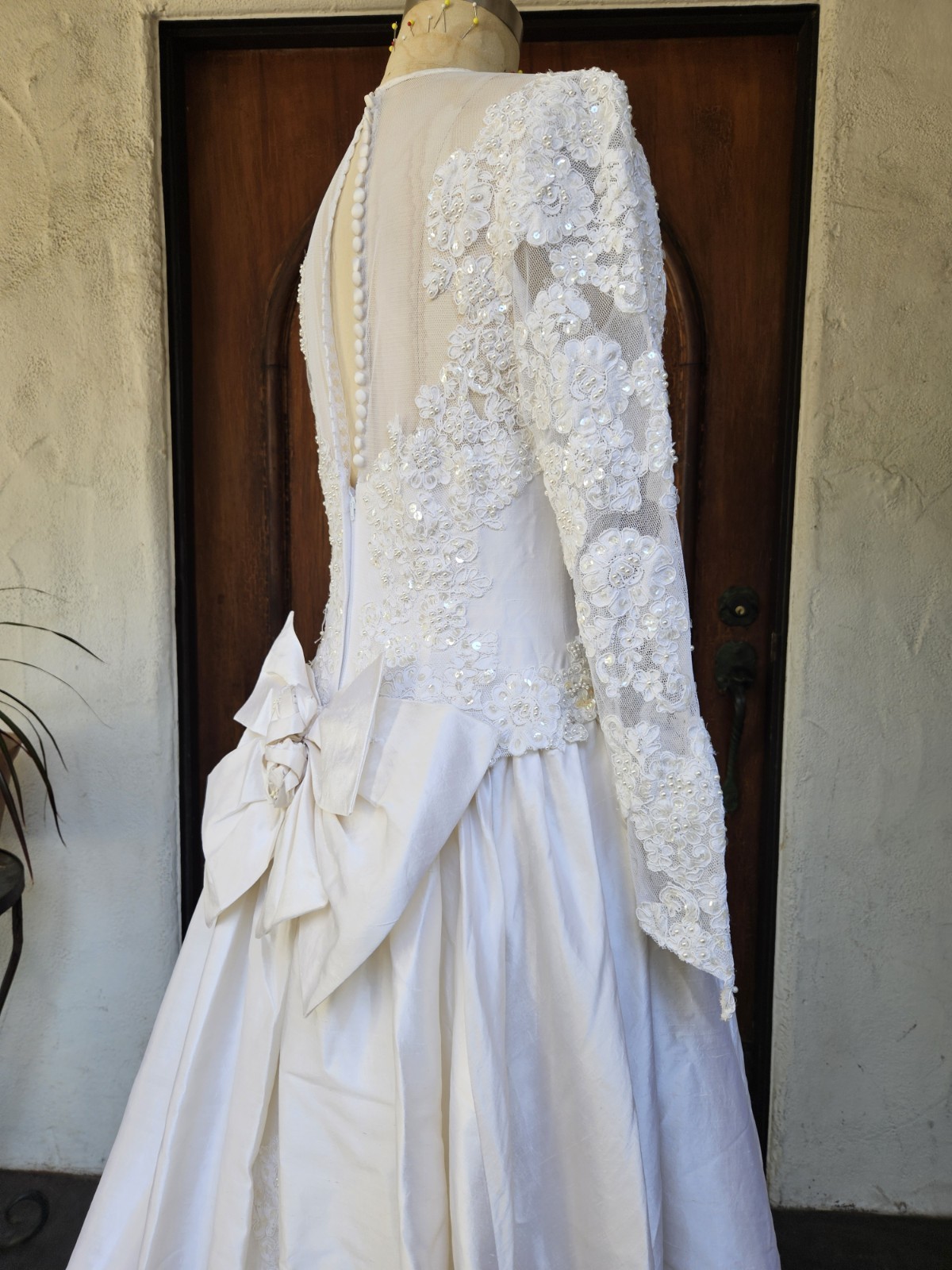 Vintage 90s Wedding Dress Princess Ballgown Basque Waist Silk Dupioni Size 10