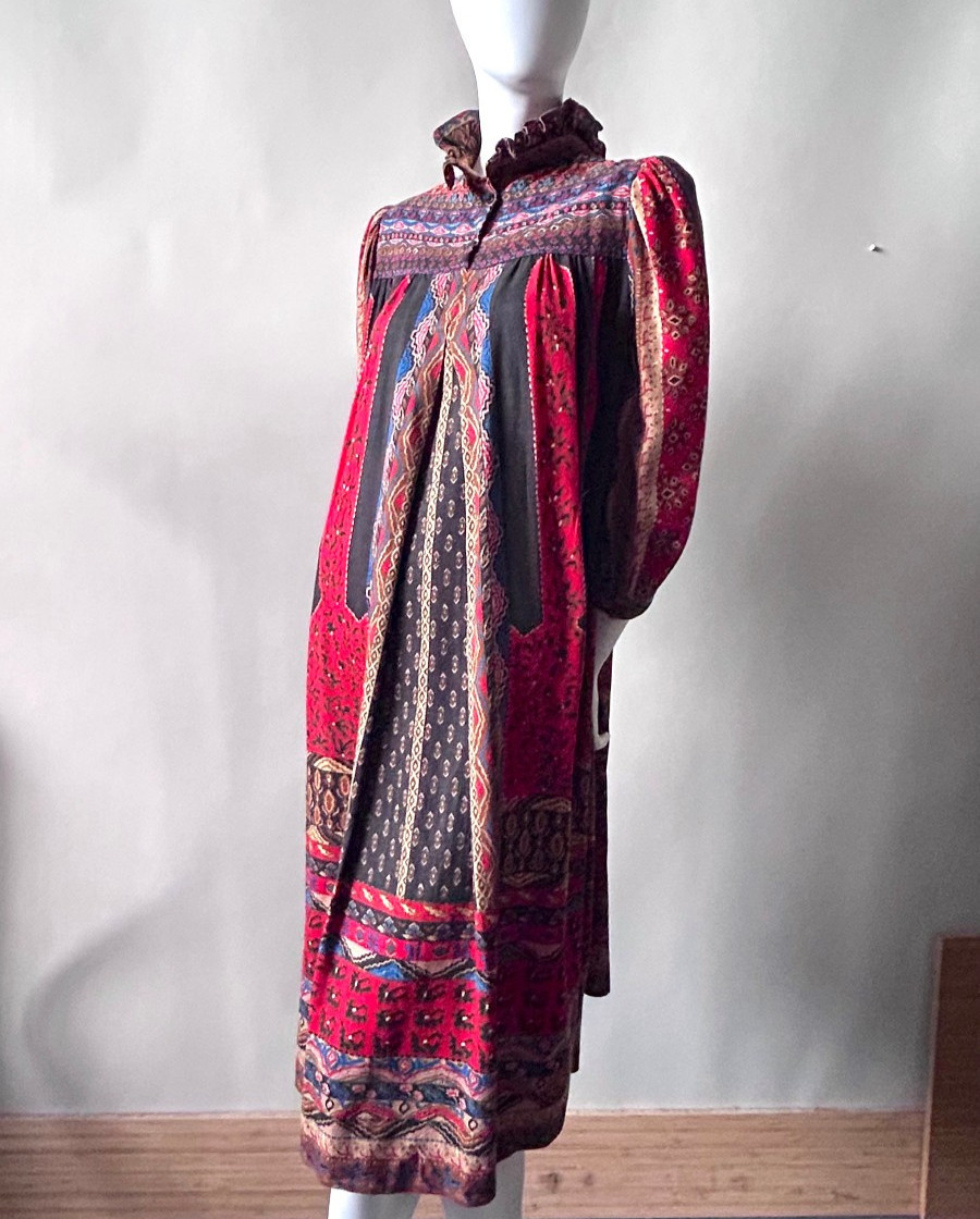 Vintage 1970s 80s Jackie Bernard EKLEKTIC Ruffle Midi Dress Boho French Country
