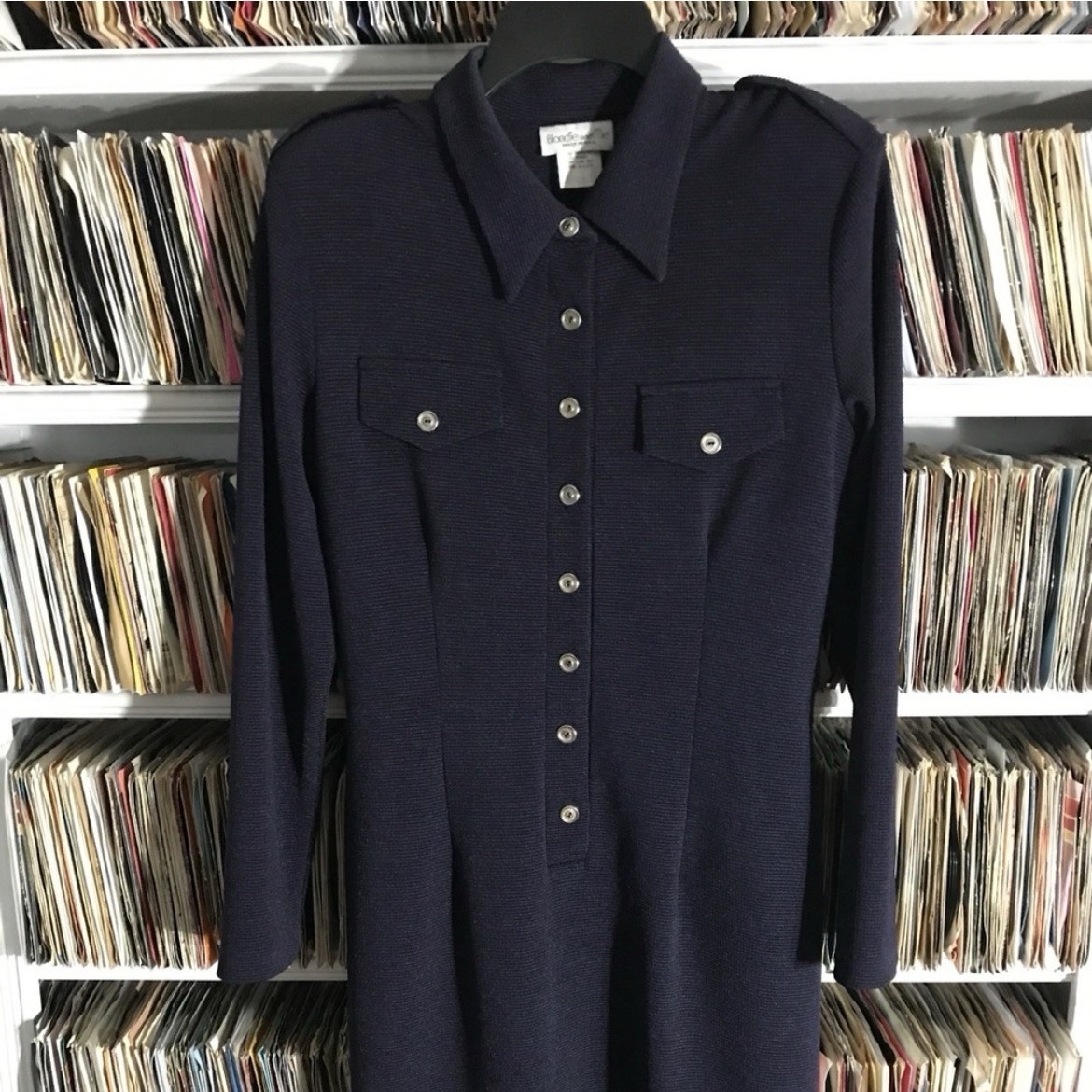 Vintage Blondie and Me Knit Navy Blue Dress Polyester Spandex St. John’s Style