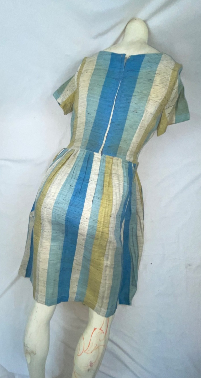 VINTAGE 60S 70S WOMENS STRIPE PARTY COCKTAIL MOD DISCO RETRO BLACK FLECK DRESS