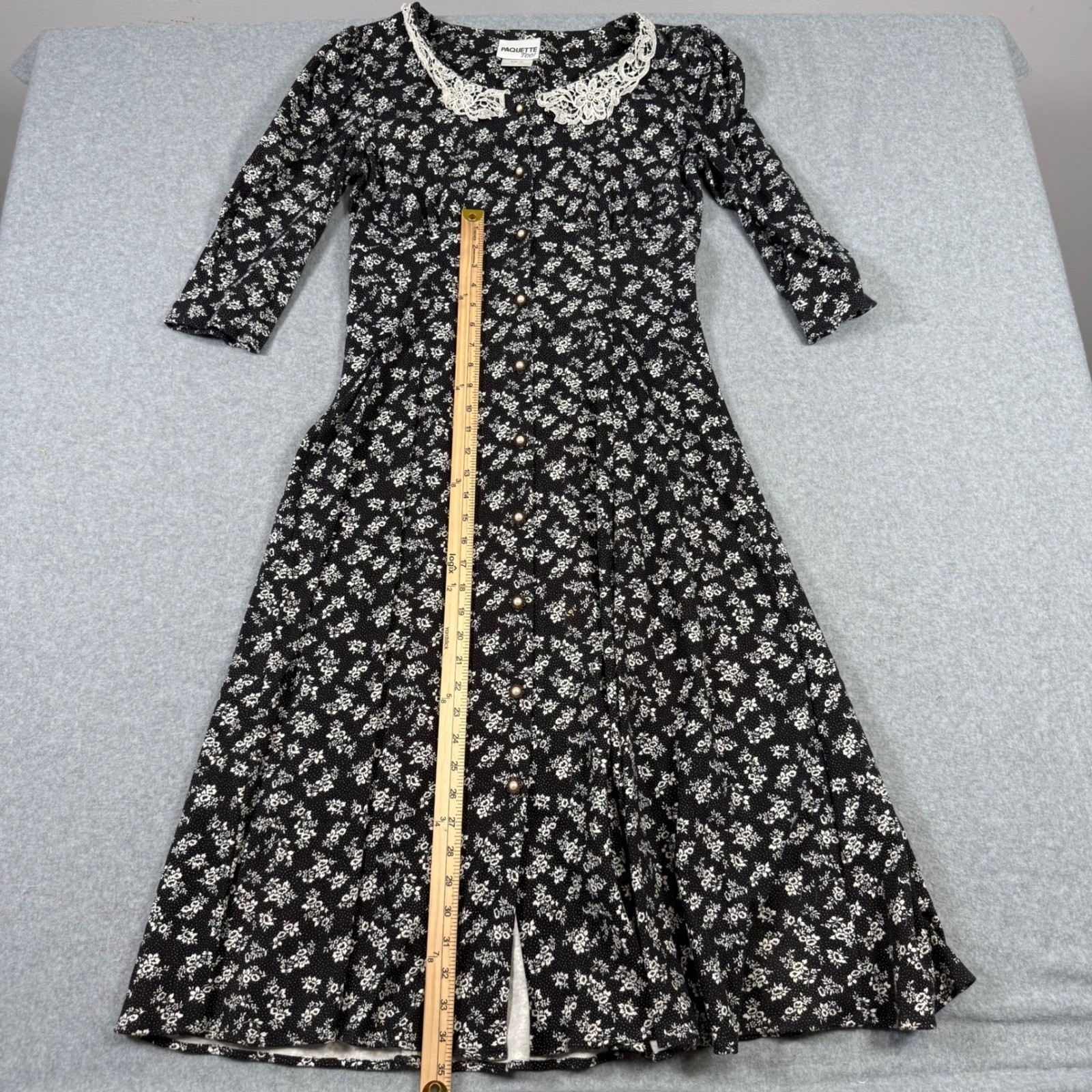 Paquette Too Vintage 80s Floral Modest Lace Collar Church Teacher Dress Black 10