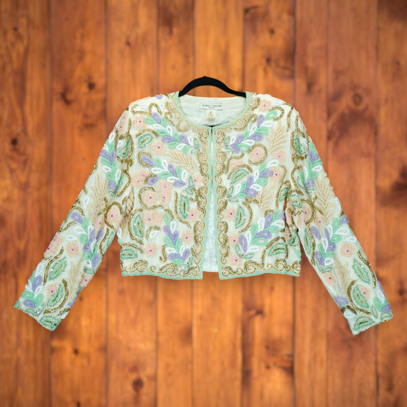 Vintage GEORGE F COUTURE Women’s Jacket Hand Beaded Floral Pattern Size 12 RARE