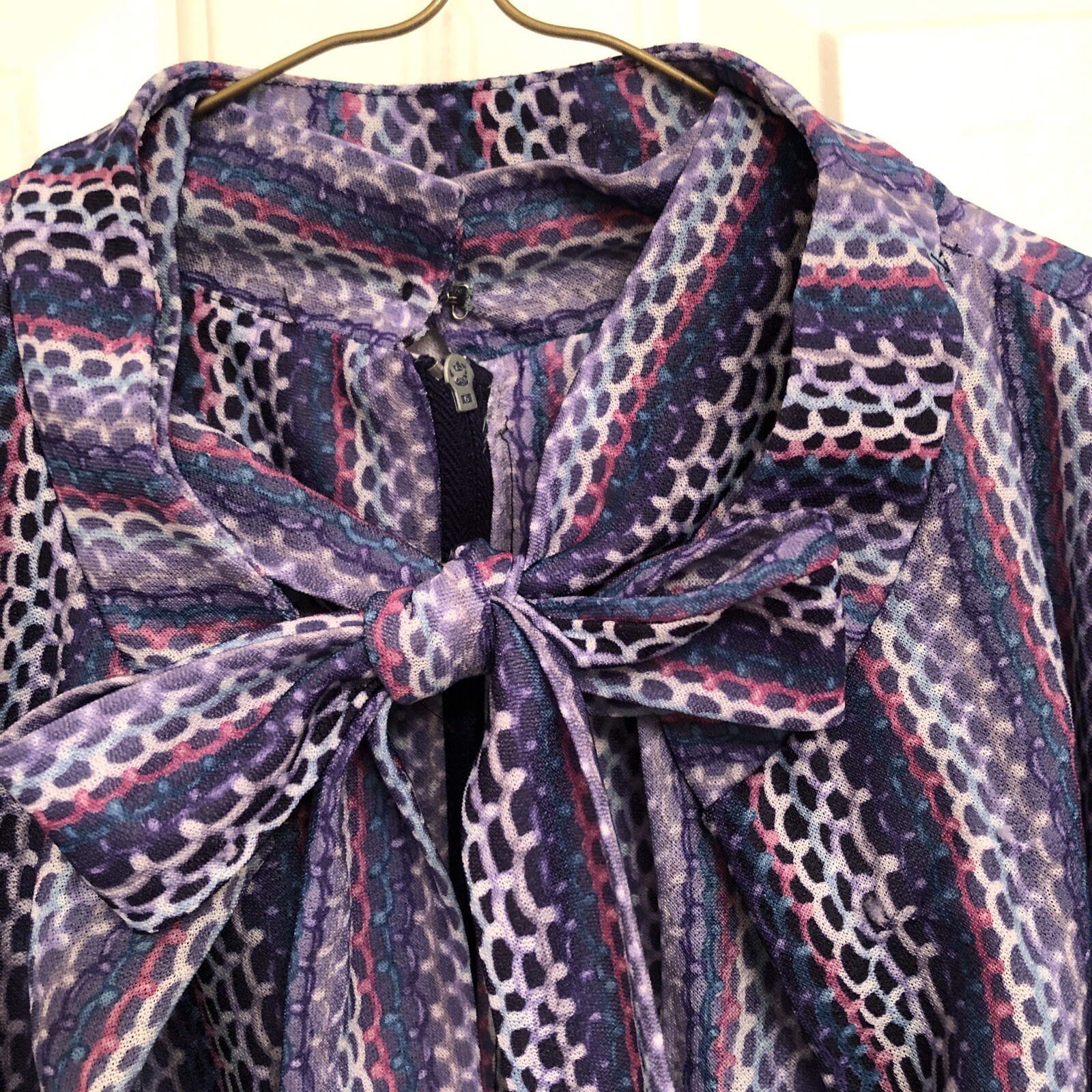 Vtg 60s 70s Blue Purple Stripe Polyester Jacket Dress CB New York