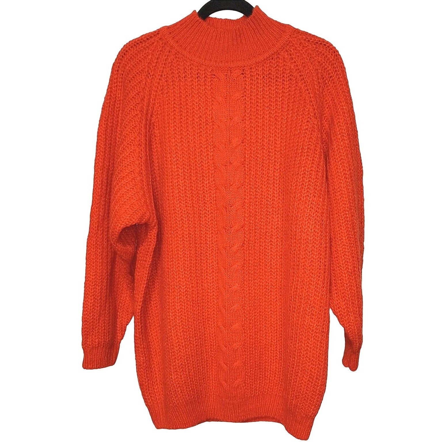 Sostanza Sweater Women Medium Orange Vintage Mock Neck Cable Knit Raglan Sleeve