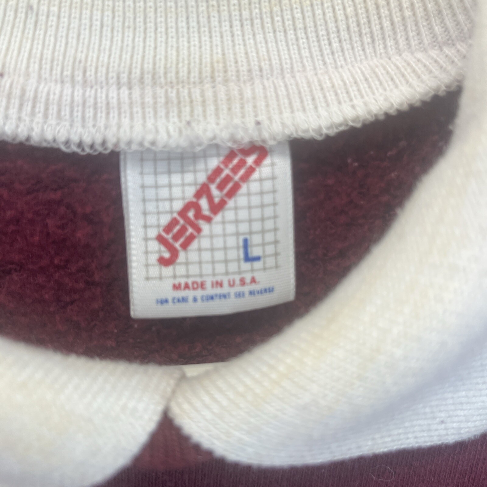 Jerzees Maroon L Collared Patchwork Sweatshirt Cookie Quilt Antique Shop Vintage