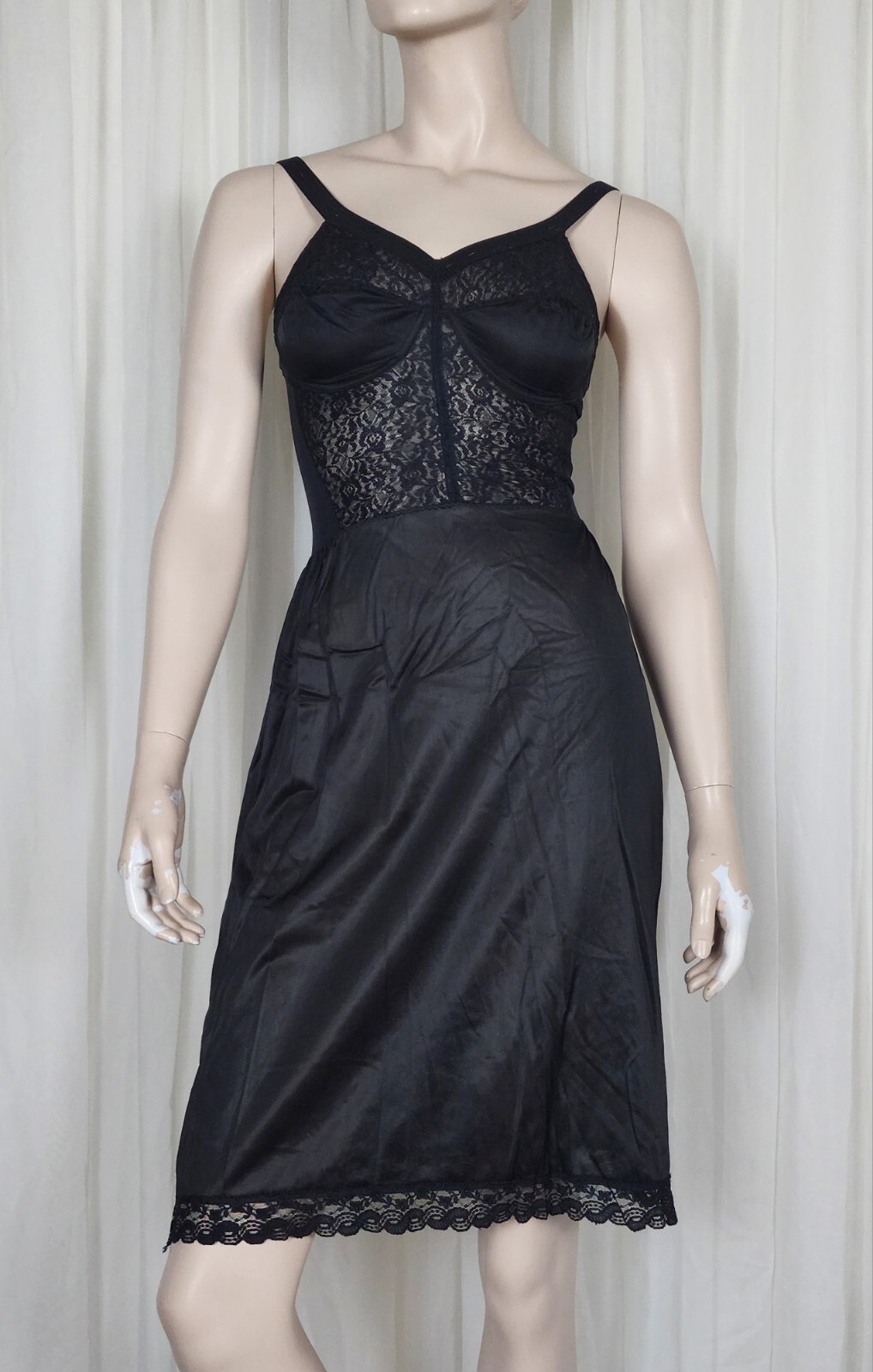 Vintage 50s 60s Belinda stretch control top bra dress slip 36 C cup sz S black