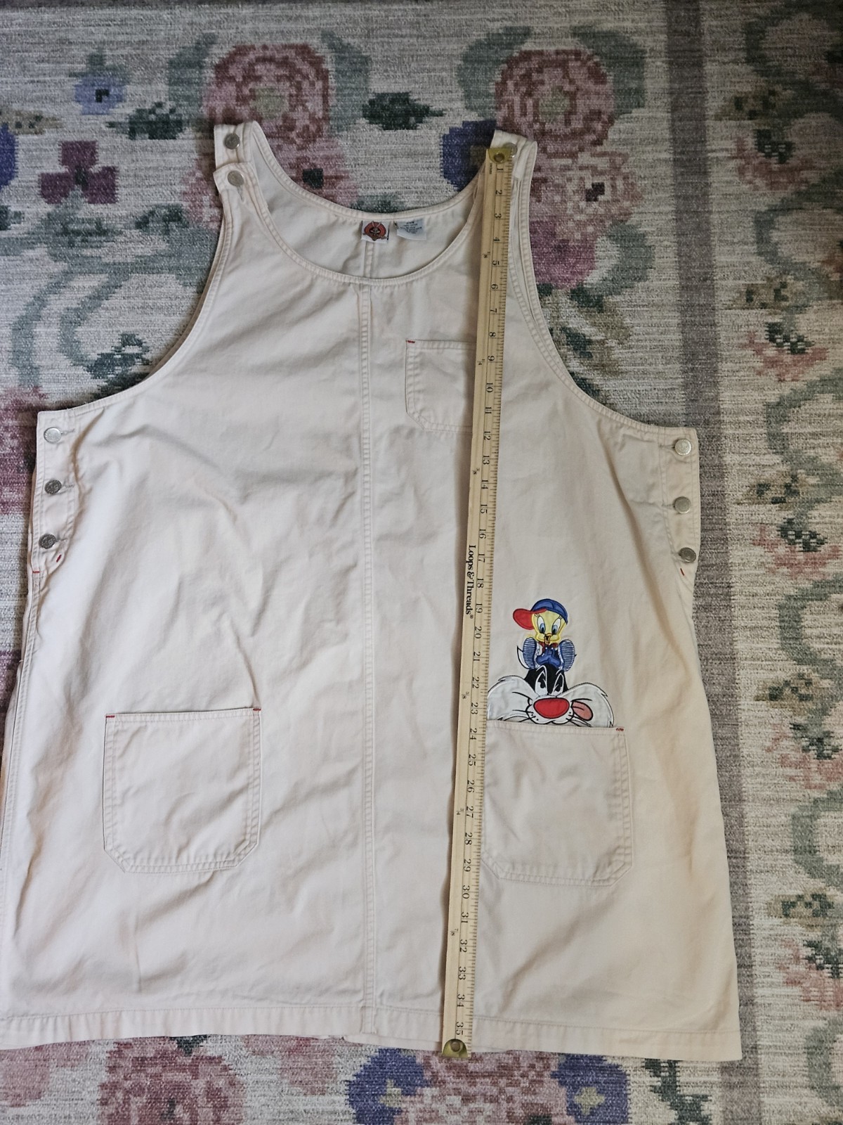 Cream Embroidered Tweety Bird Sylvester 1998 Looney Tunes Jumper Dress Size 24