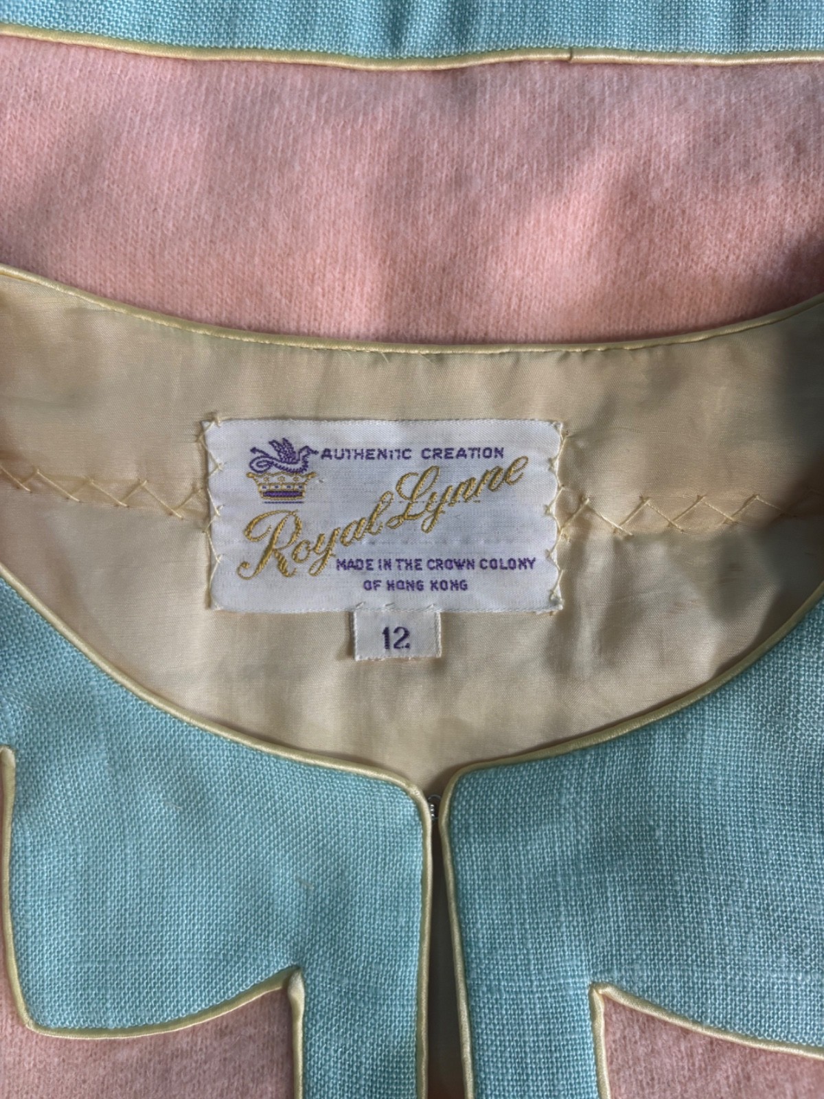 Vintage 1960s Royal Lynne Cardigan Sweater Pink and Green Size M