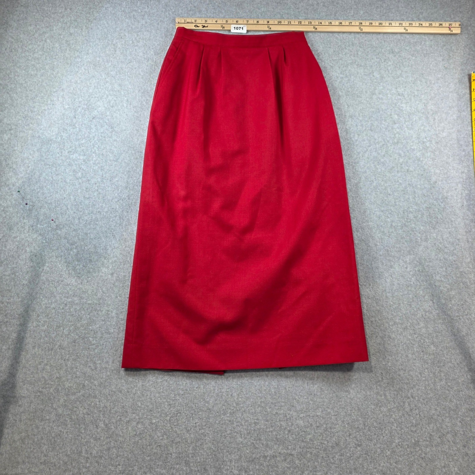 Vintage Burberrys Red Wool Midi Skirt Womens 8 High Waist Pleated Union Made USA