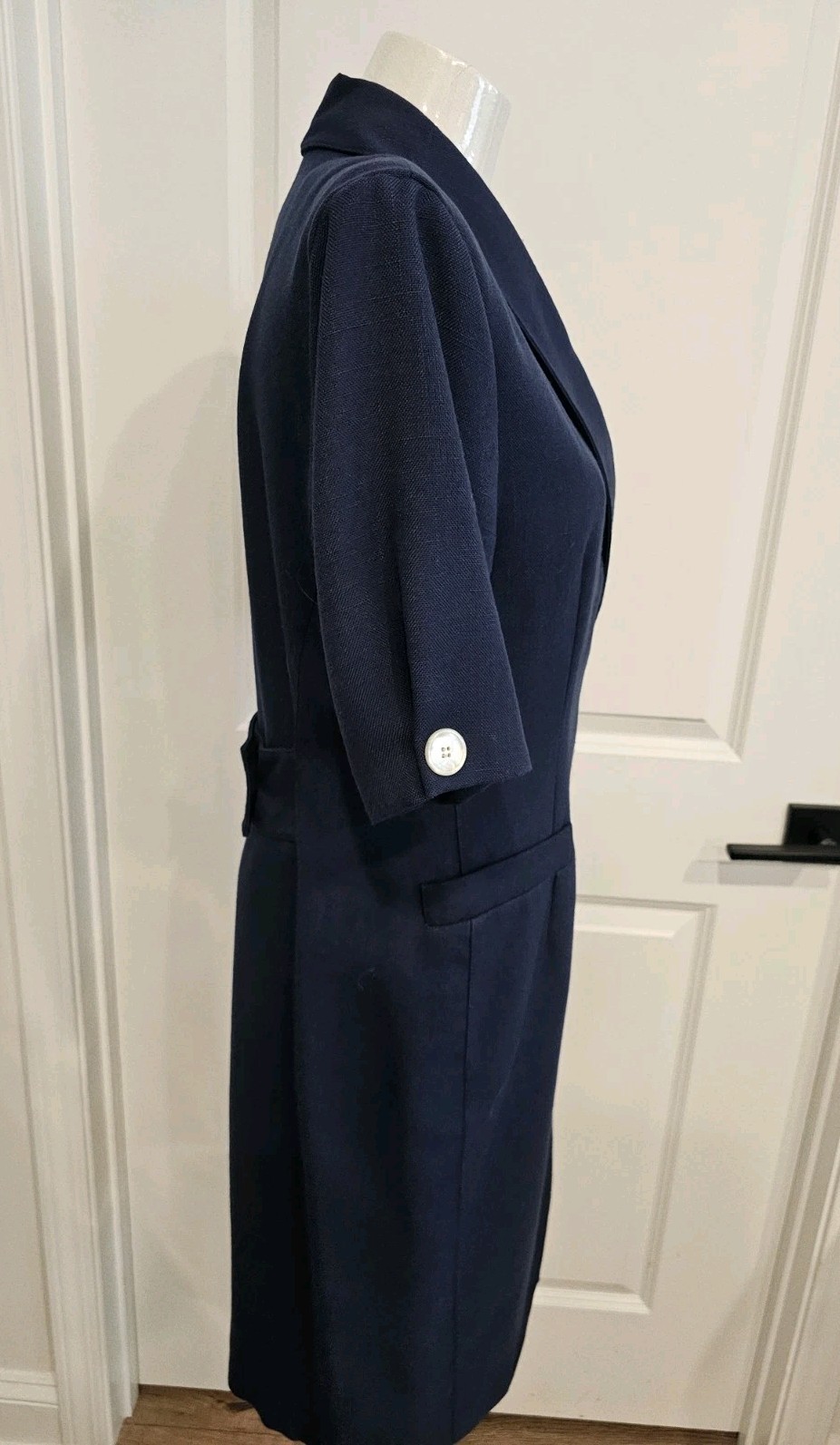 Vintage Lined Navy Pretaporte Coat Dress w/White Mother of Pearl Buttons Sz 6