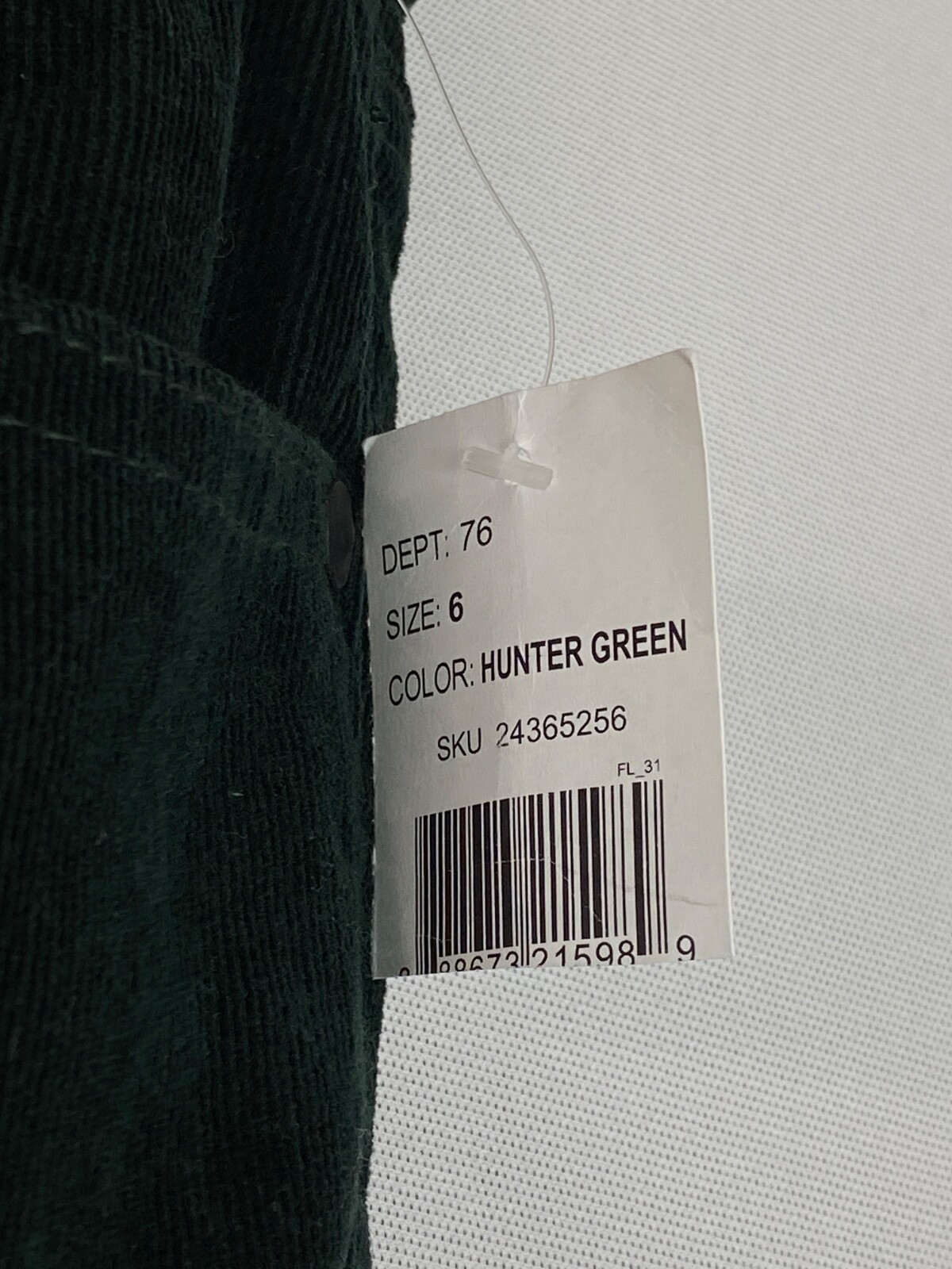 NWT green corduroy pants RHYTHM IN BLUES skinny stretch dark forest vintage 6