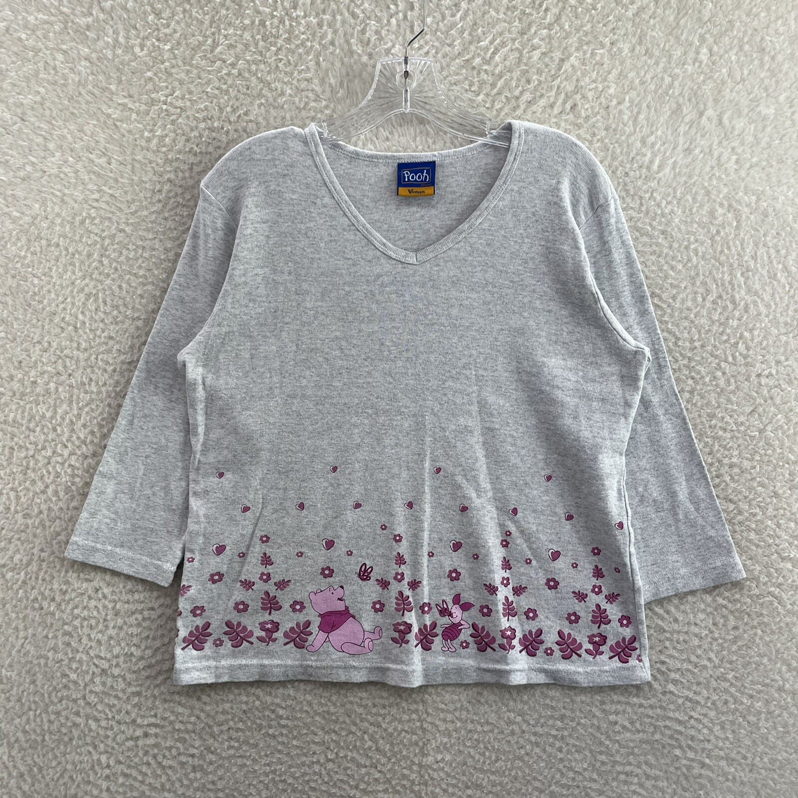 Vintage Disney Winnie the Pooh Top Shirt Womens Large XL V-Neck 3/4 Sleeve