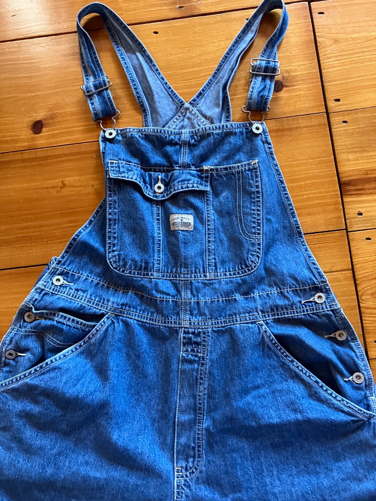 VINTAGE~OLD NAVY ~Carpenter Blue Cotton Denim Bib Overalls~Wide Leg~FARM CORE~XL