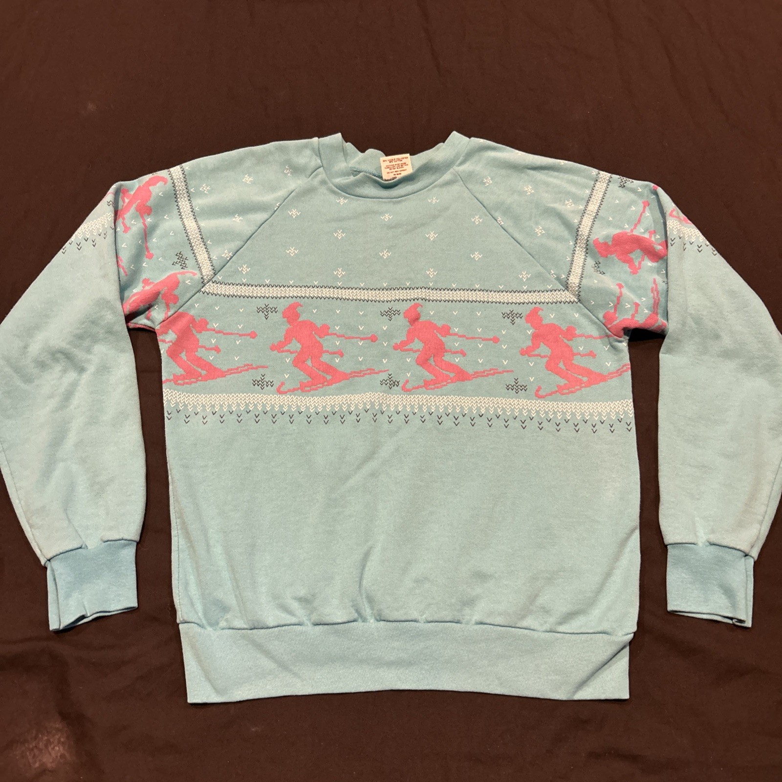 VTG Fun Tees Ski Sweater M Vintage 1980’s Women’s Blue Pink A27