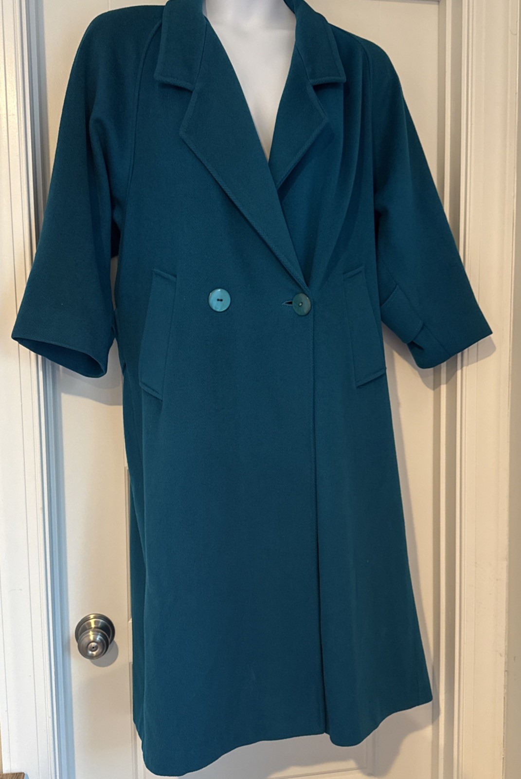 Michelle Stuart VTG 90s Peacock Blue Wool Coat BARGAIN Fits L