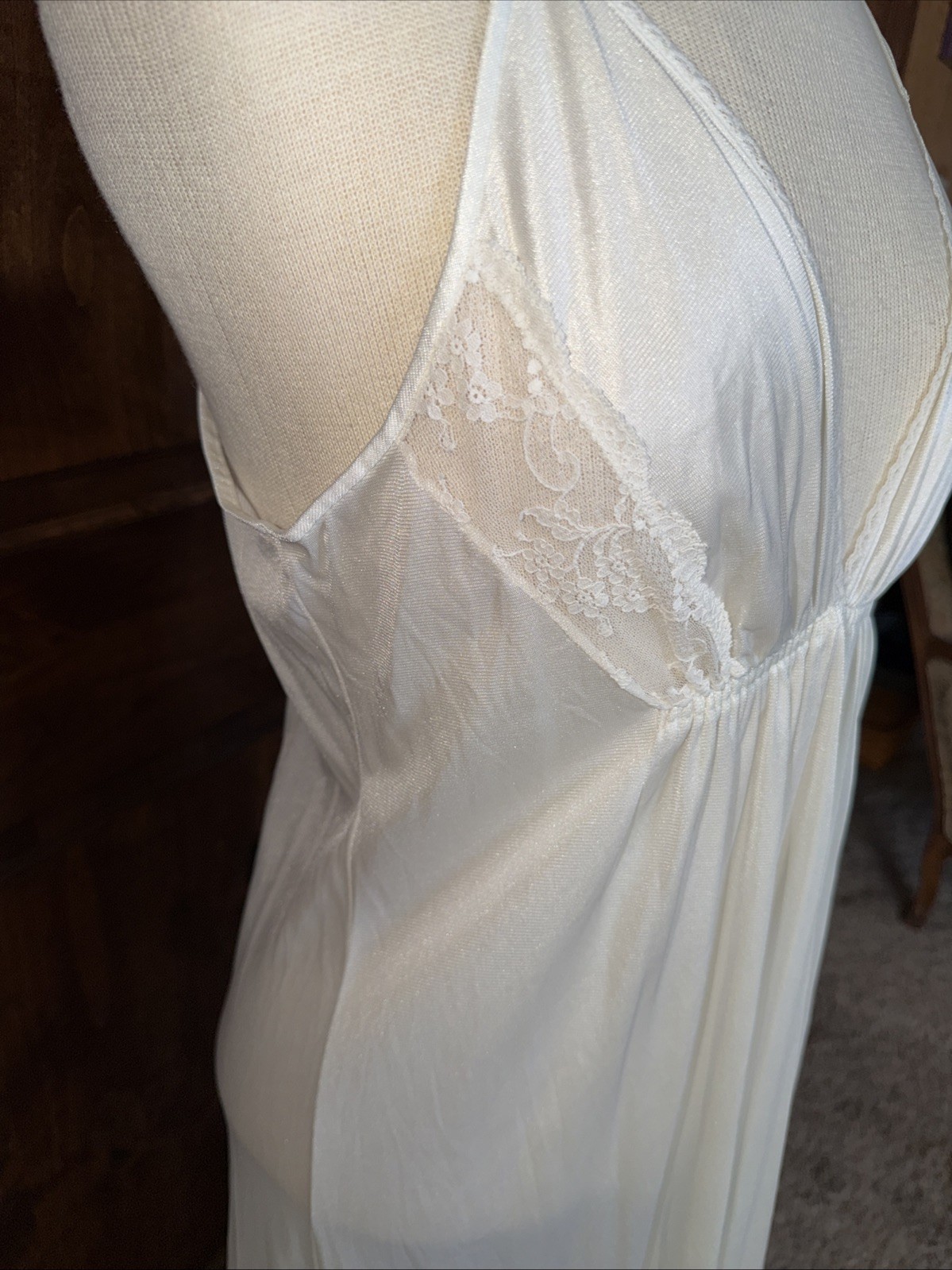 Vintage White Deep V Front Full Length Nightgown Size Small See Measurements