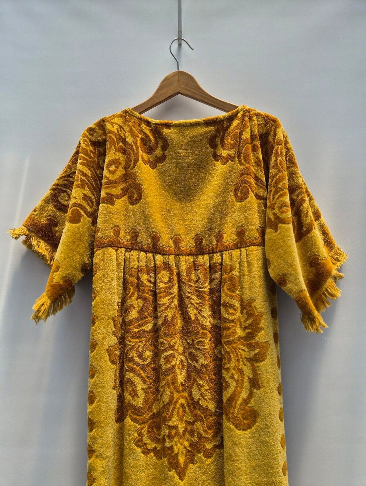 Robes of California Vintage 70s Terry Cloth Towel Dress Small Gold Boho Caftan