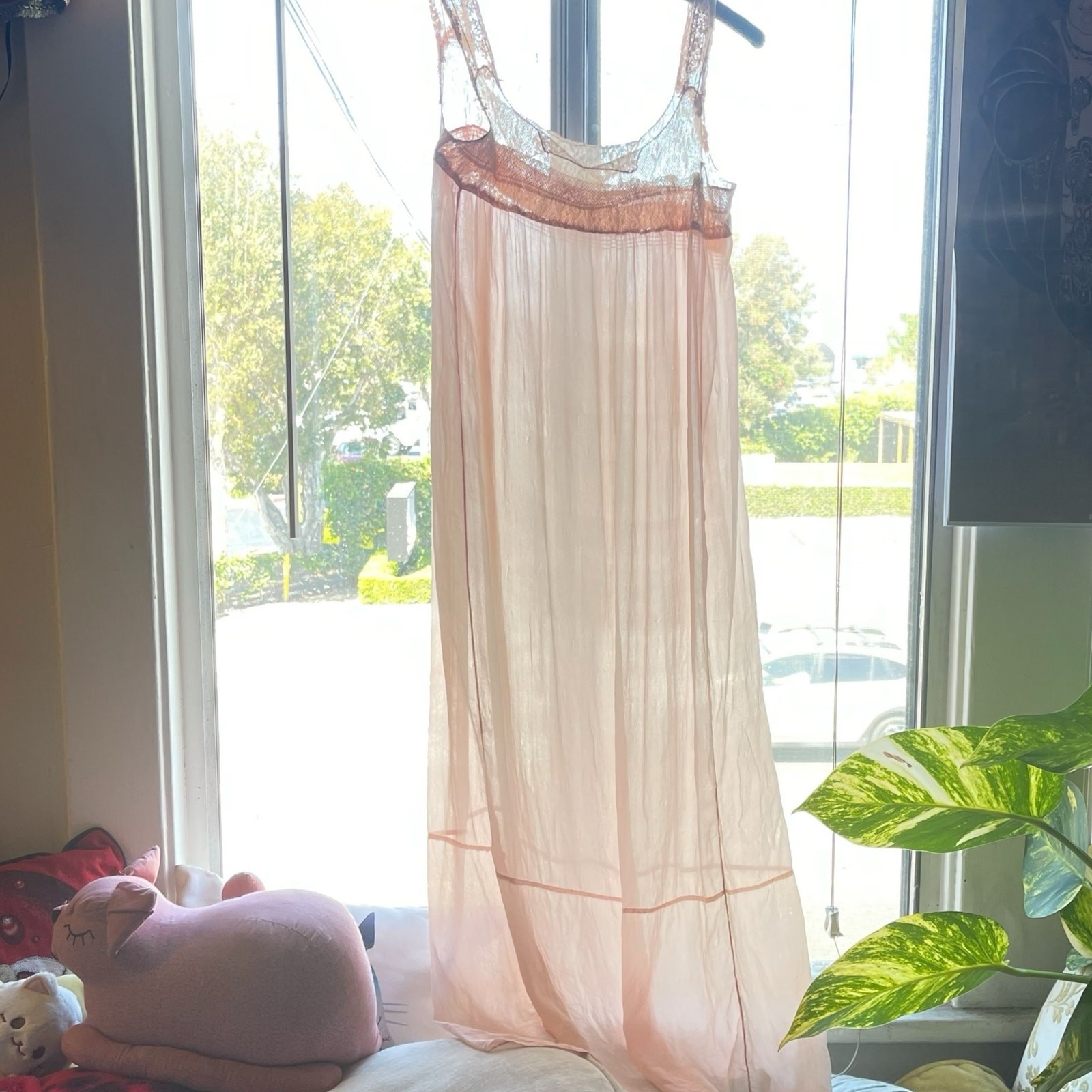 Gossamer Silk & Lace Pink Flapper Slip 1920’s Sheer Art Deco Lingerie Vintage A