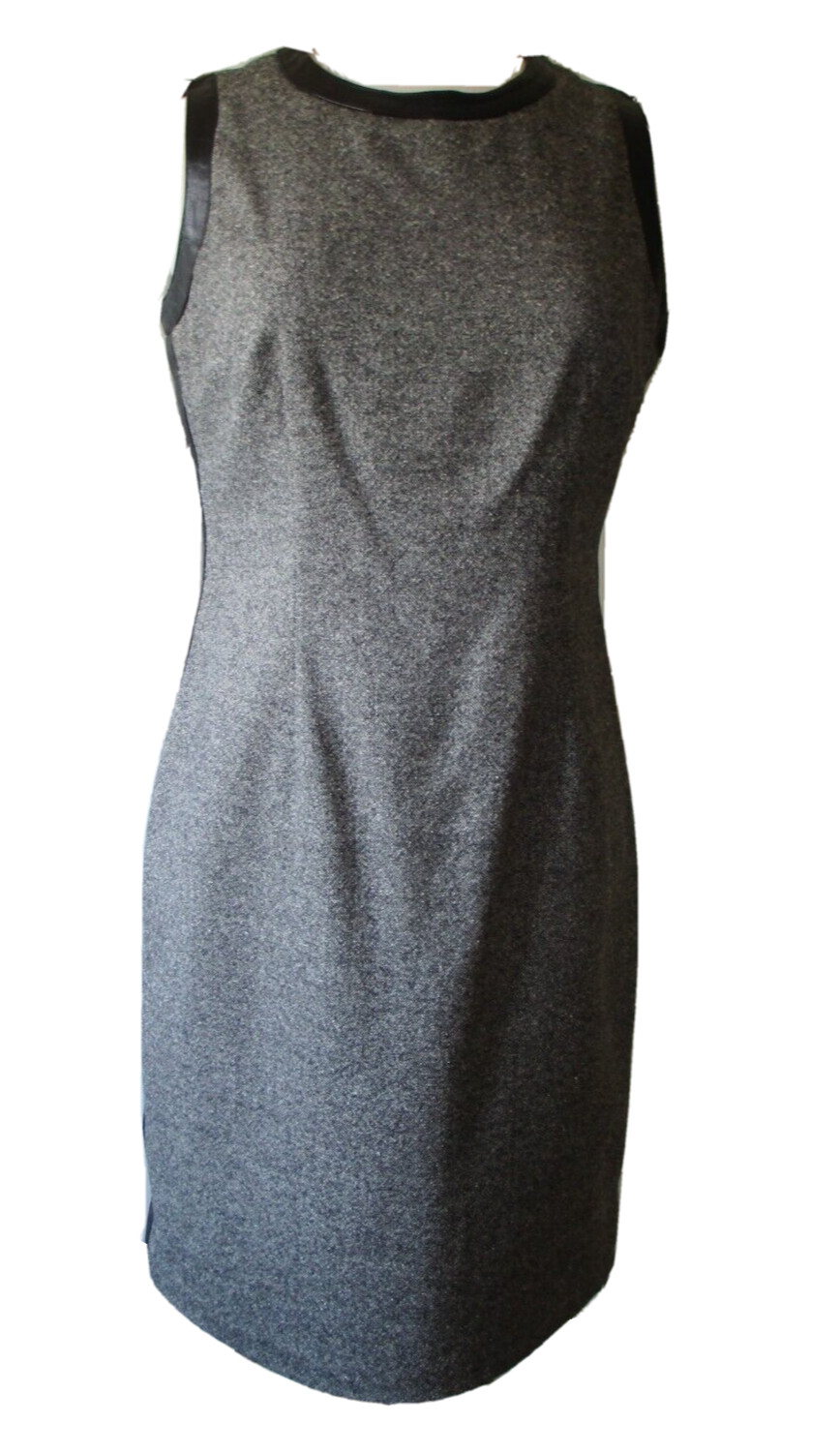 VTG ~ BLACK TWEED DRESS WITH LEATHER TRIM ~ SIZE 10 ~ BY MODA INTERNATIONAL