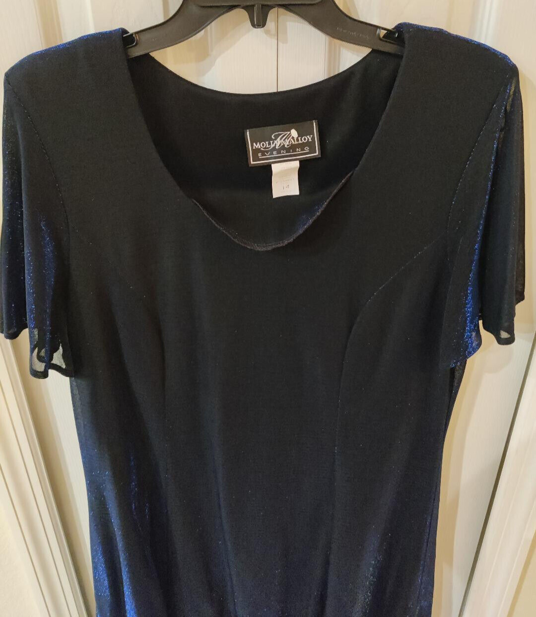 Molly Malloy Evening Formal Dress Blue Shimmer Short Sleeve Dress Size 14