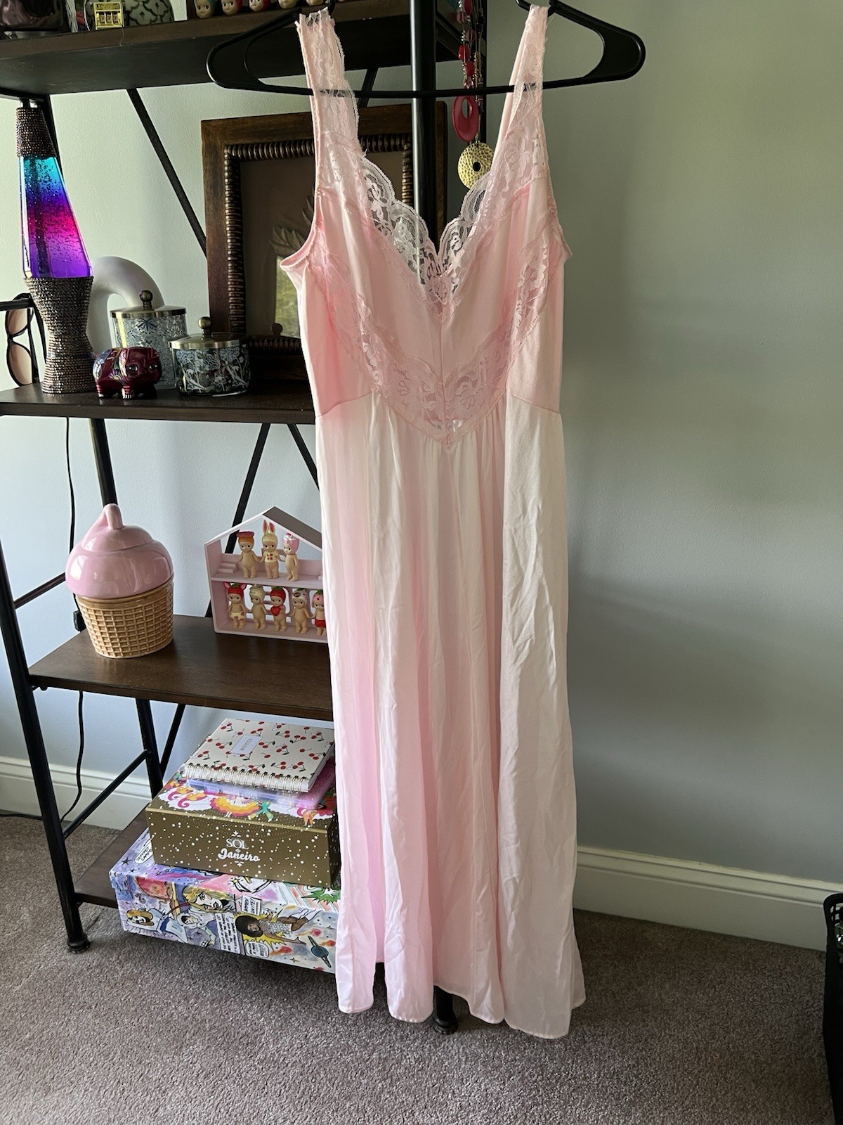 Vintage Eyeful By The Flaums Full Sweep Baby Pink Lace Night Gown Size L