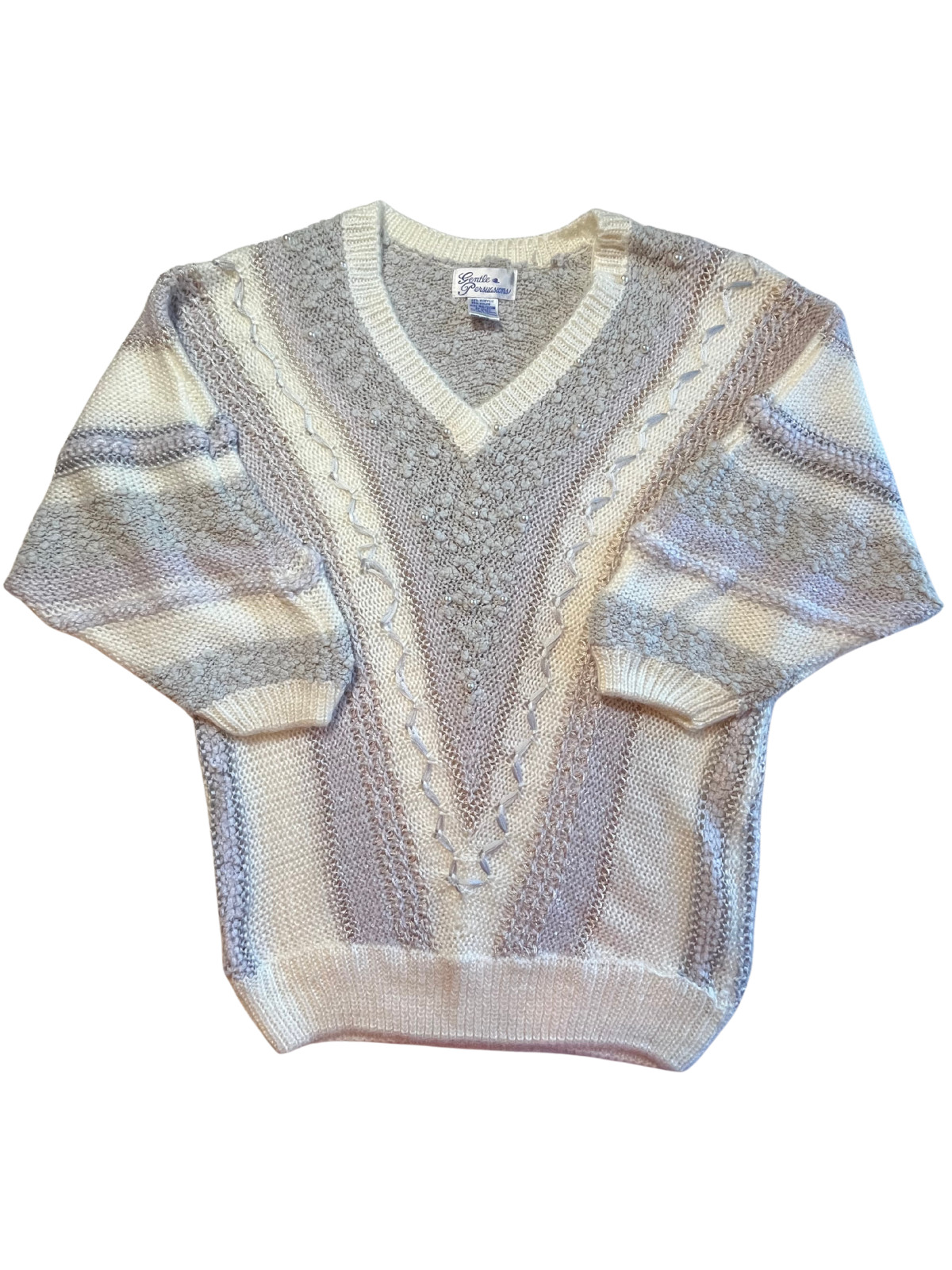 Vintage 80s Sweater Plus 20 Soft Knit Embellished Pearls Granny Retro Whimsical