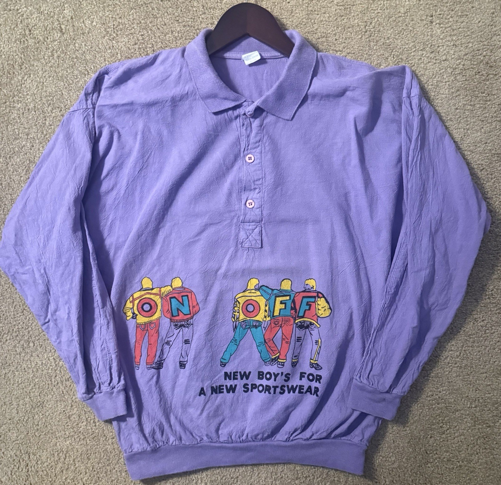 Vintage 80/90s Purple Novelty Graphic Collared Pullover Top Size Medium≈40/42 EU