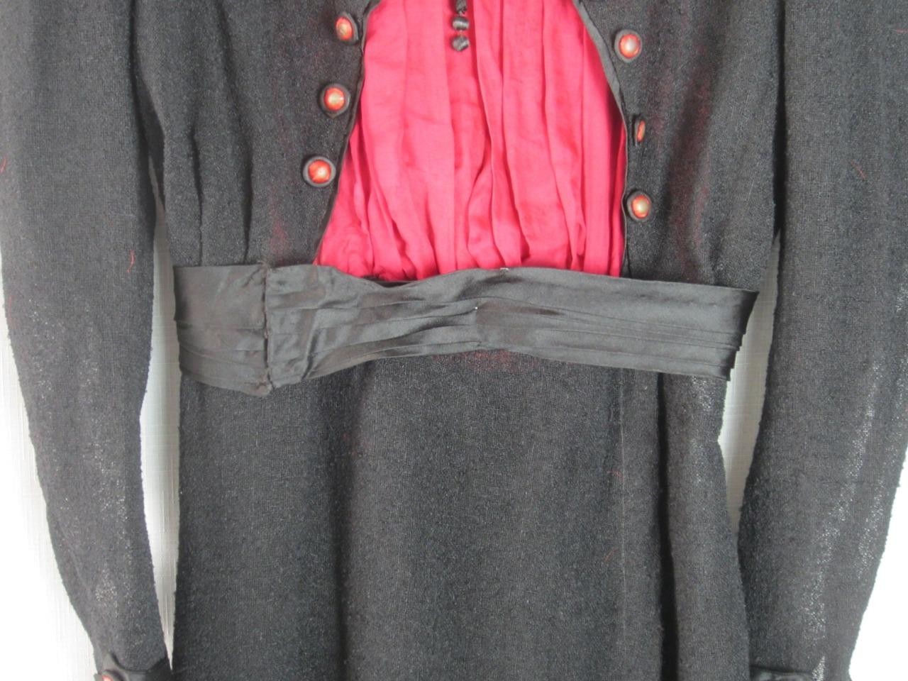 Dress Ladies Woman’s True Vintage 1930’s – Black Wool, Silk – Early Art Deco