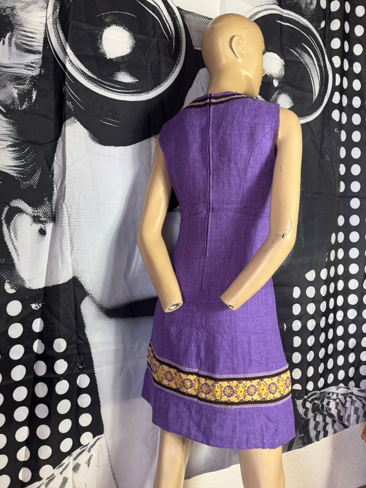 Vintage 60s 70s Perry Boutique Dress A Line Boho 36 38 Purple Reyon