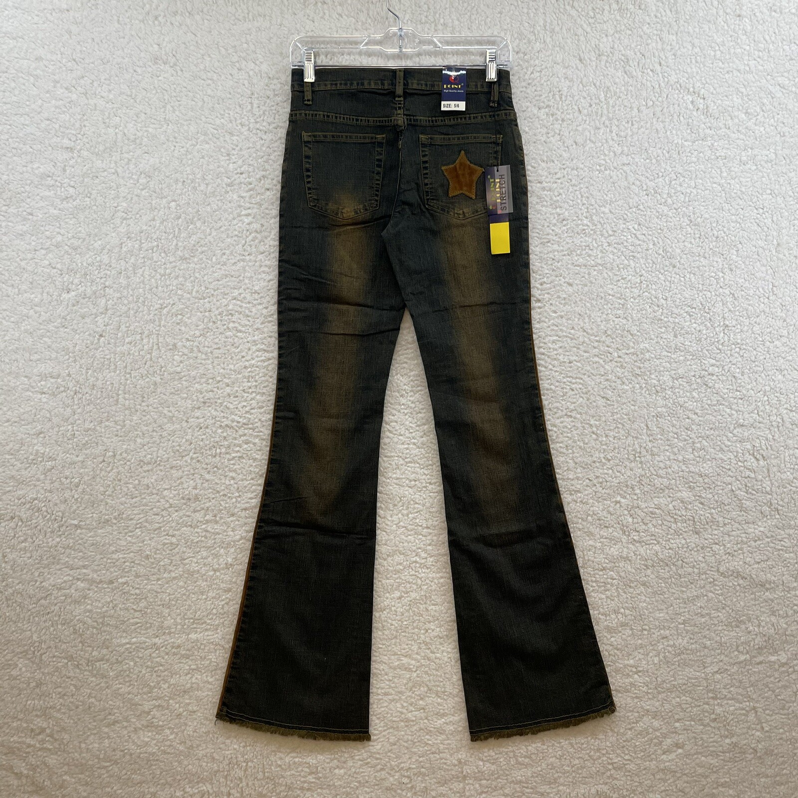 NEW DEADSTOCK Y2K Vintage Jeans 2 25 Long Tall Low Rise Flare Star Burnout