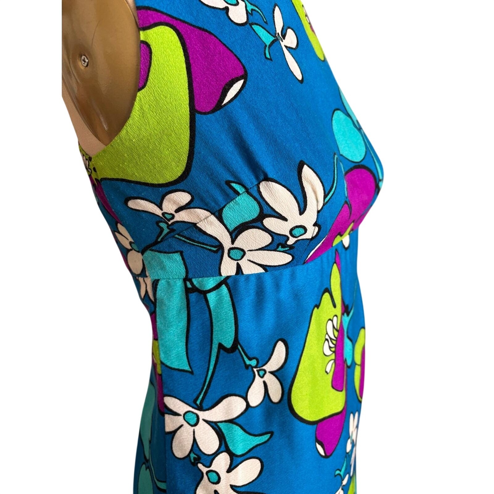 Liberty House Hawaii Psychedelic Floral Maxi Dress Blue Aloha S Vintage