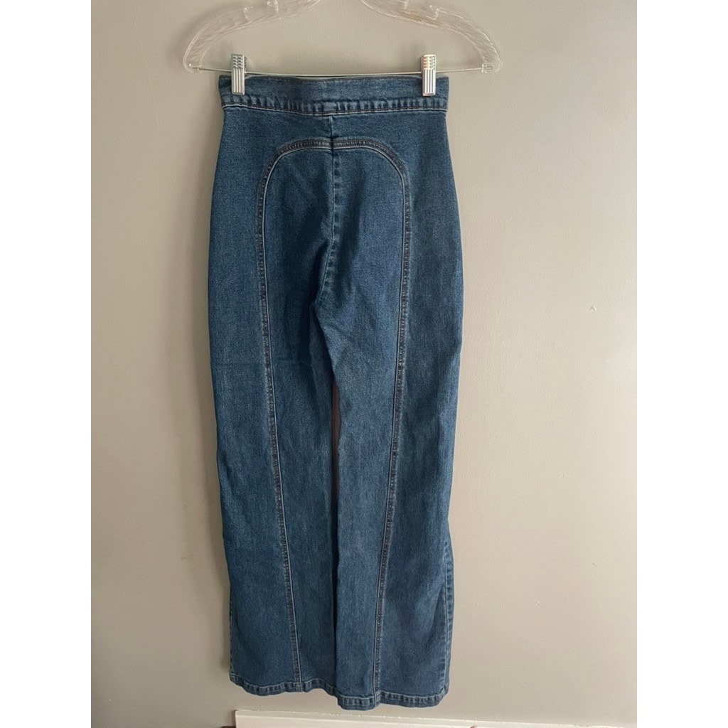 Revice Los Angeles Size 26 High Rise Wide Leg Jeans Contrast Stitch Retro Denim