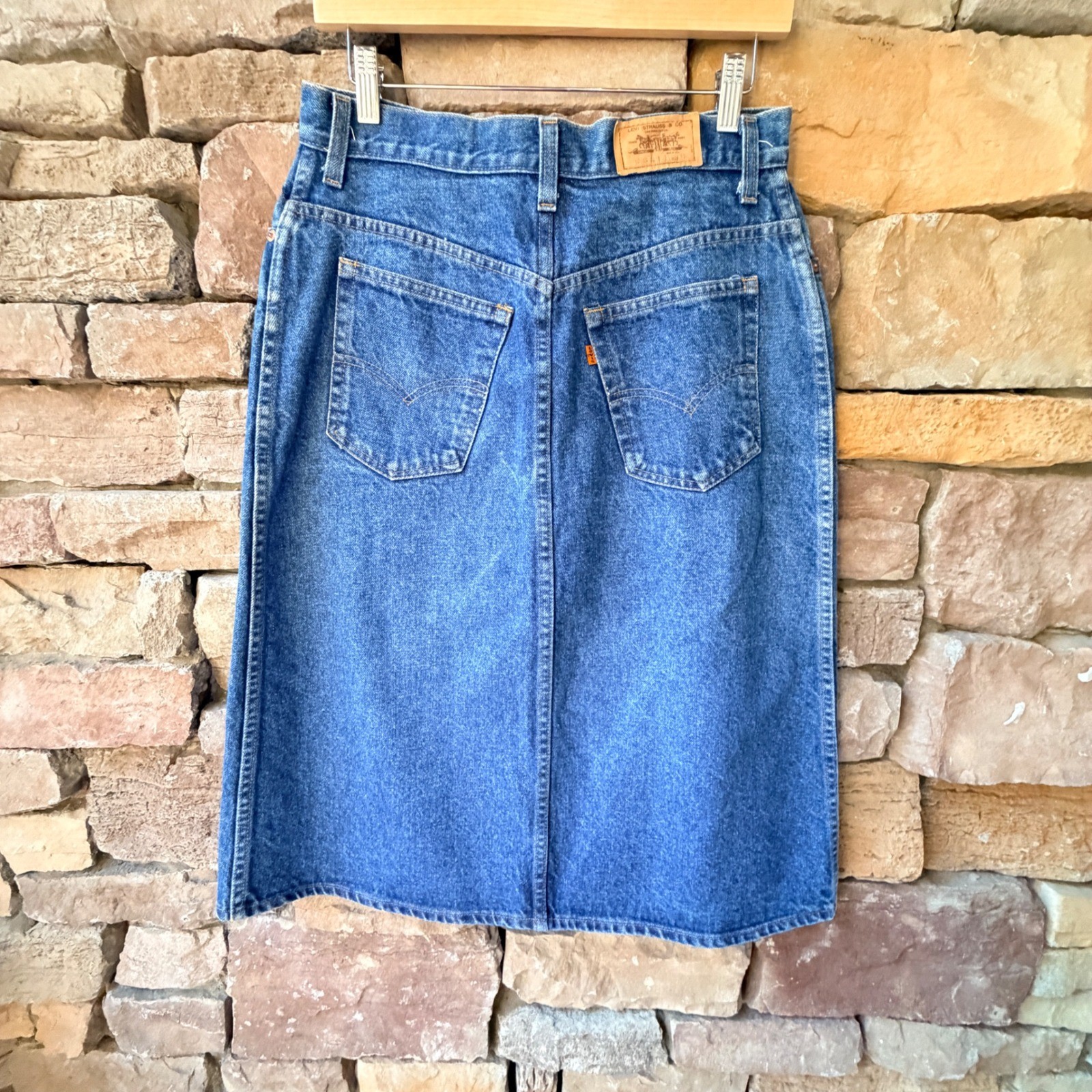 VTG Orange Tab USA Levi Strauss 15 Women’s Denim A-Line Midi Skirt Button Fly