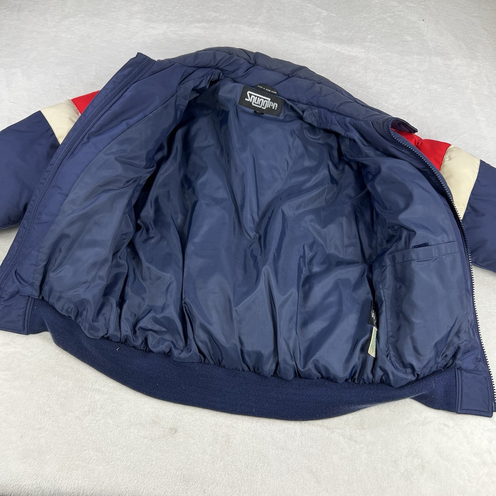 Vintage 80s Snuggler Ski Wear Jacket Mens Medium Blue White Red Stripe Retro