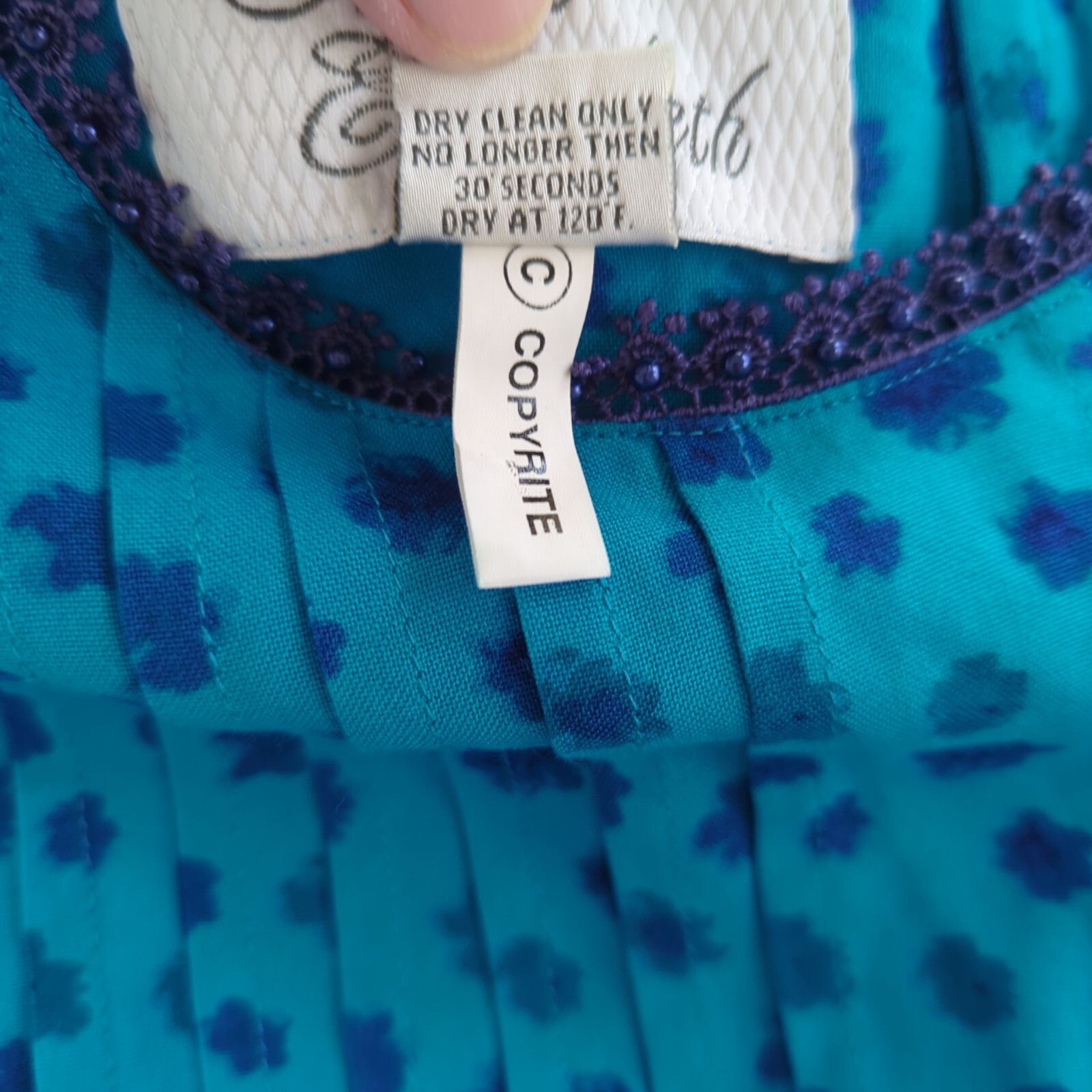 Vintage Sarah Elizabeth Floral Midi double tied modest blue Dress Waist Tie 8