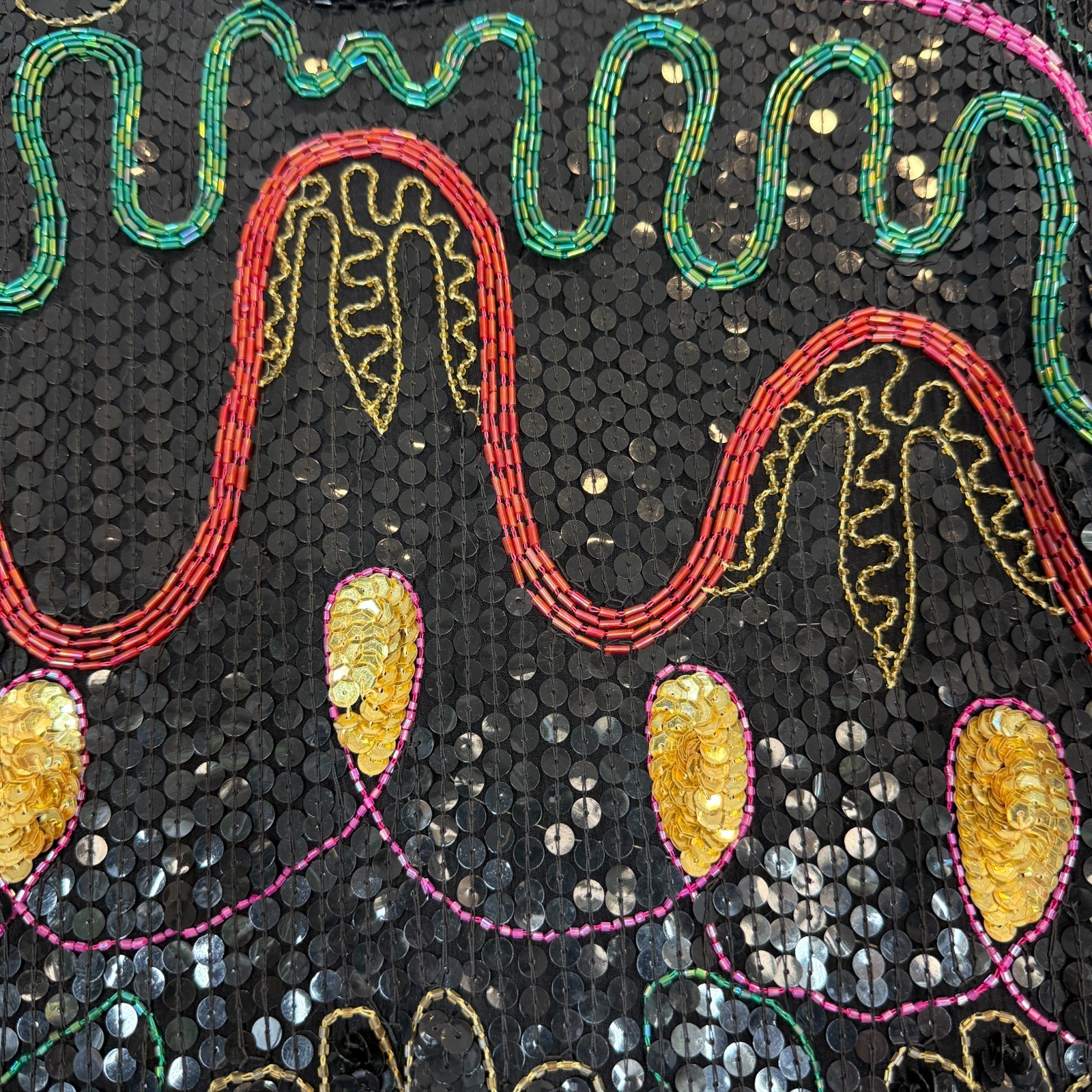 Vintage Sequin Beaded Dress Medium Silk Black 80s Backless Cocktail Party
