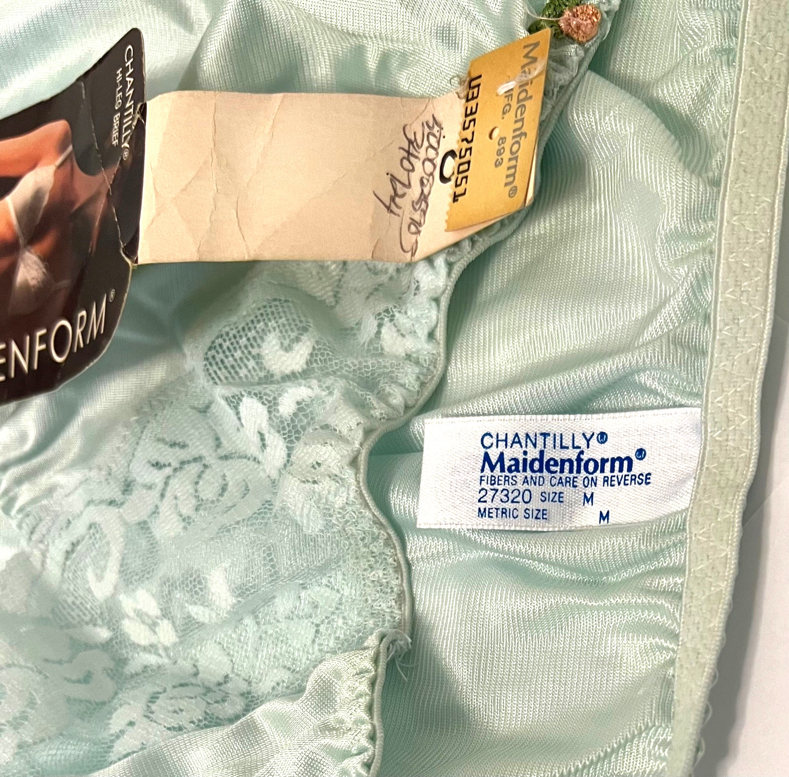 NWT Vtg Maidenform Turquoise Chantilly Lace Nylon High Leg Brief Panties Medium❤