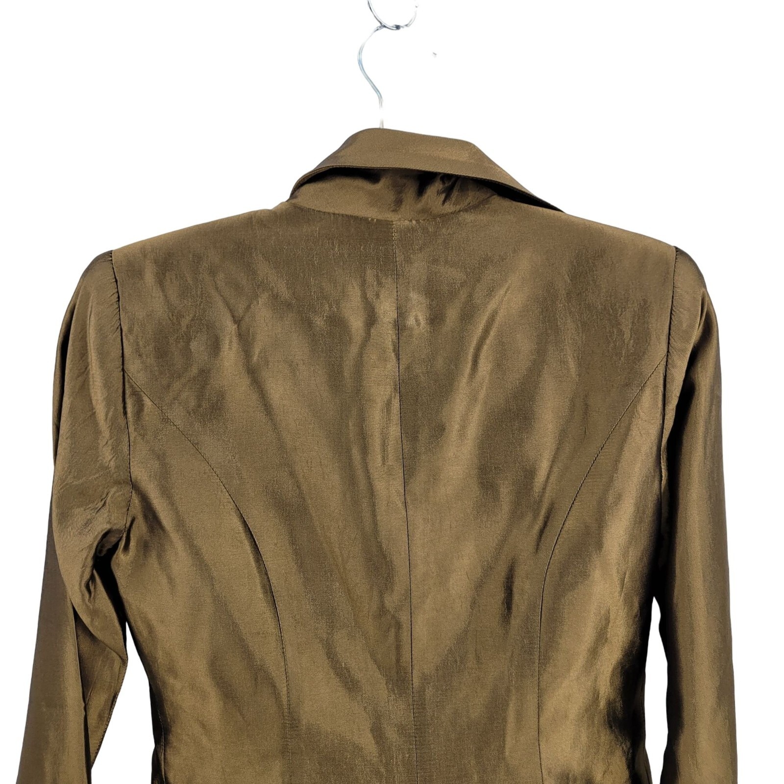 Vintage 80’s Blouse 8 Bronze Formal Metallic Dagger Collar Jewel Buttons Glam