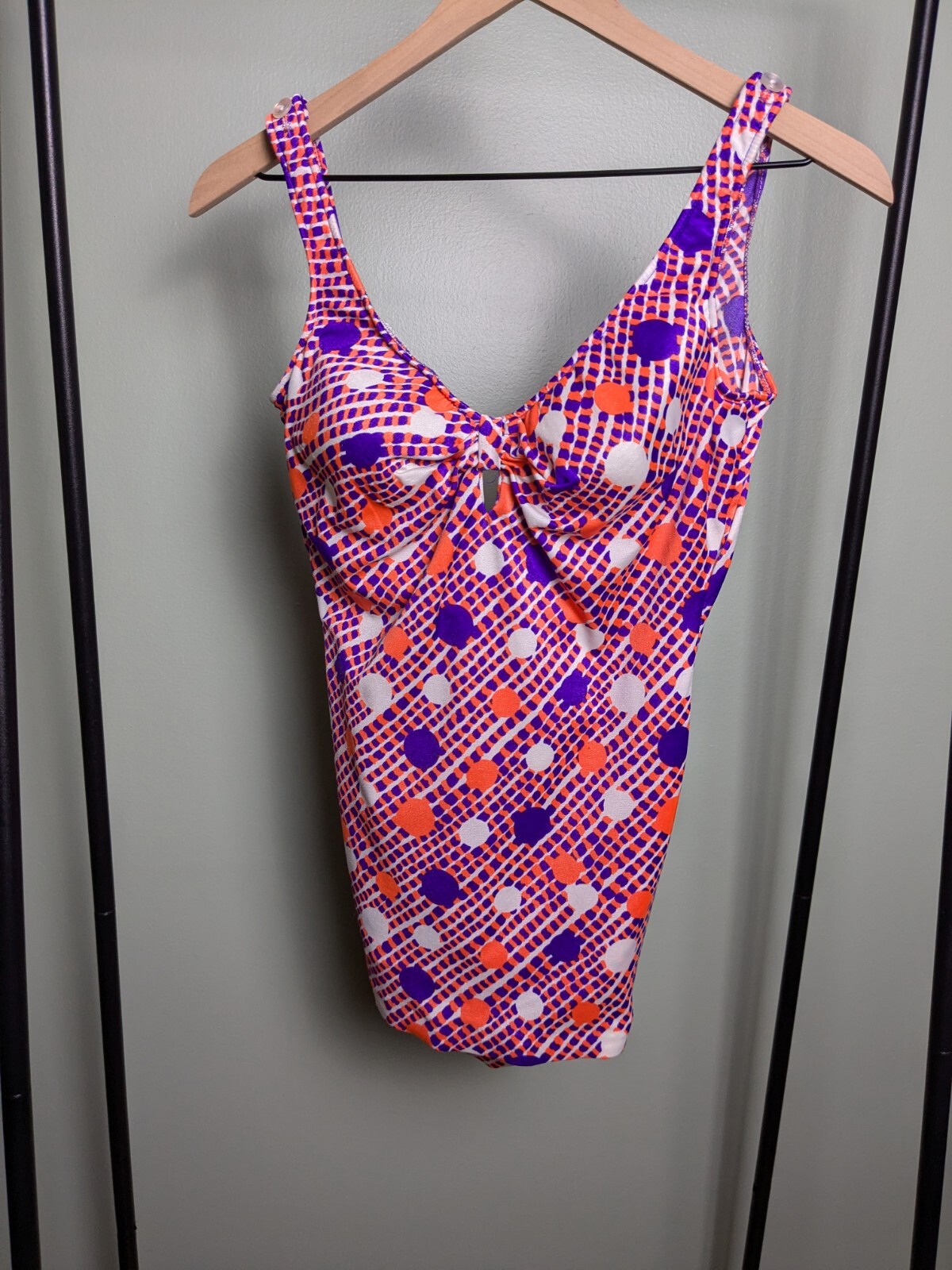 Vintage Late 60s Early 70s Orange And Purple Vibrant Print Swimsuit