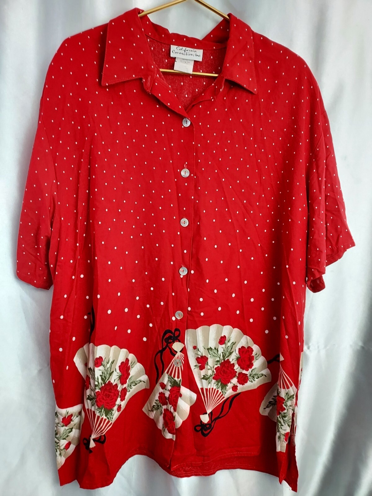 vtg California Conection Woman Blouse plus 24W Red Multicolored Floral collared