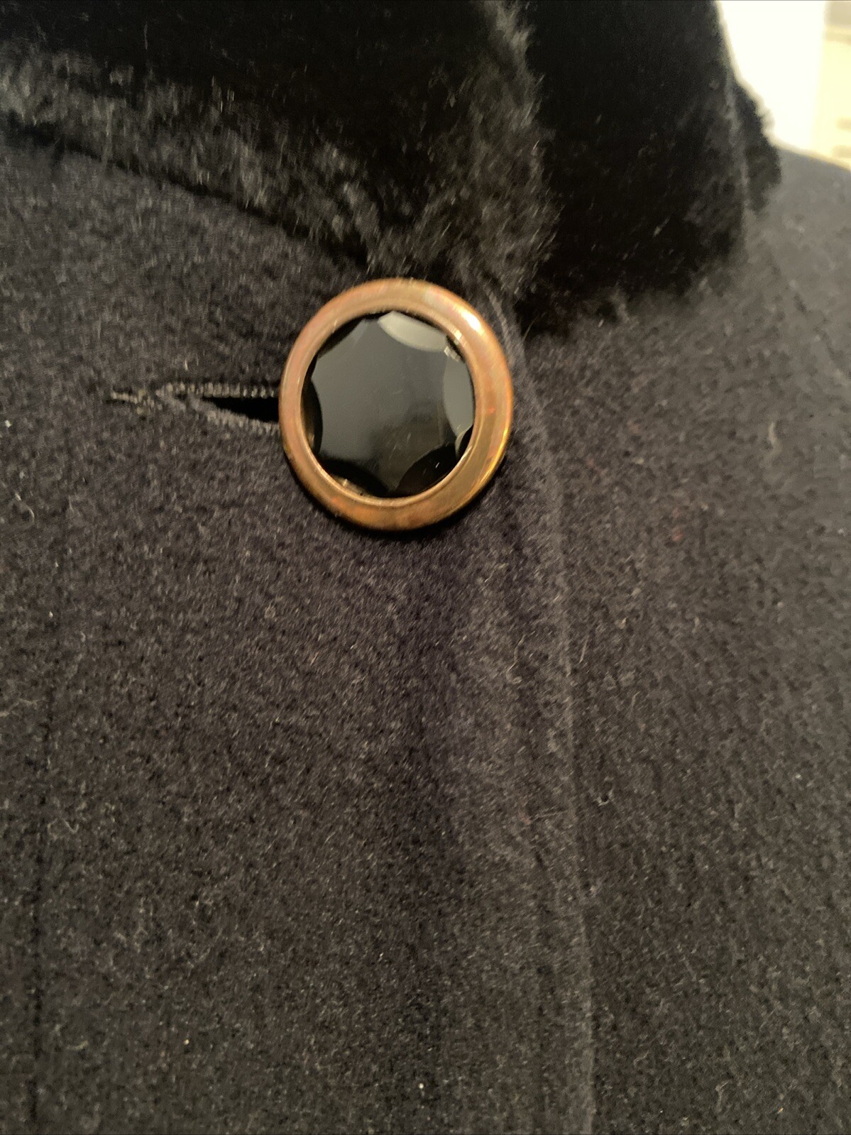VTG TALBOTS Women’s Glam Long Black Coat Faux Fur Collar & Cuffs Pockets Lined 8
