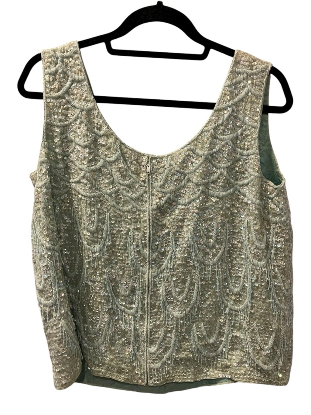 Vintage 60’s Alexander’s Wool Beaded Fringe Sequins Formal Top Size 40 Embroider