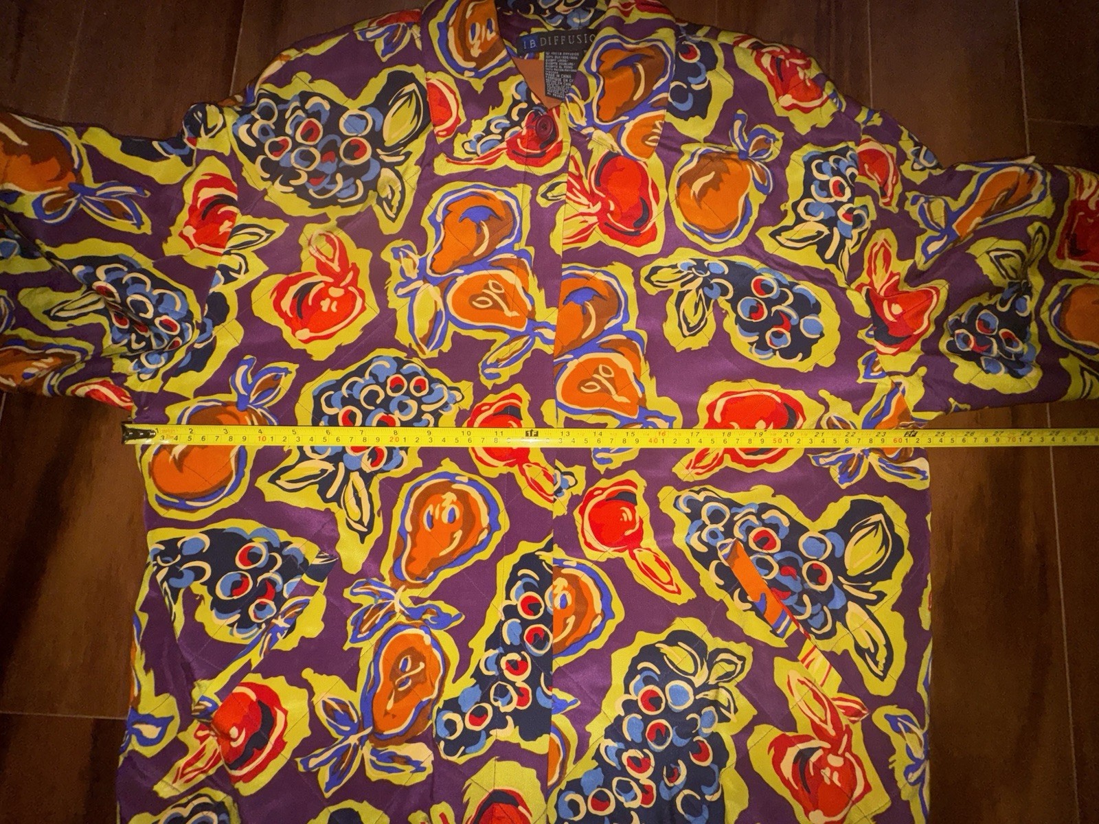 Vintage I.B. Diffusion Silk Fruit Print Jacket Womens 14 90s Shoulder Pad