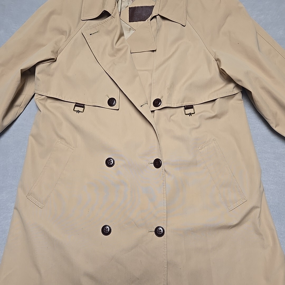 VTG Etienne Aigner Long Khaki Trench Coat 12 Leather Accent Neutral