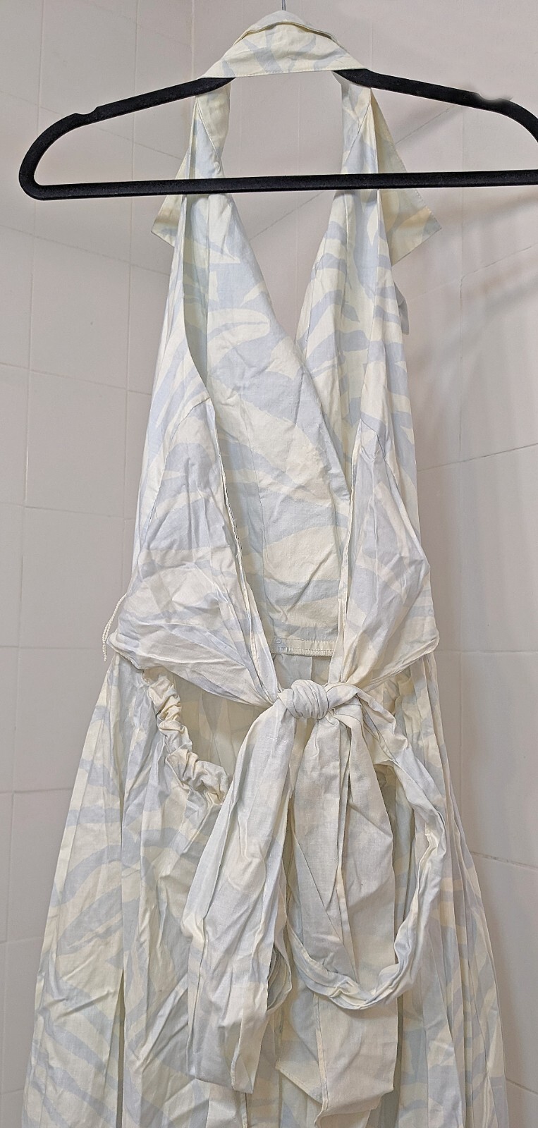 Vintage Jackie Bernard FOR EKLEKTIC Light Blue White Cotton Halter Dress Size 14