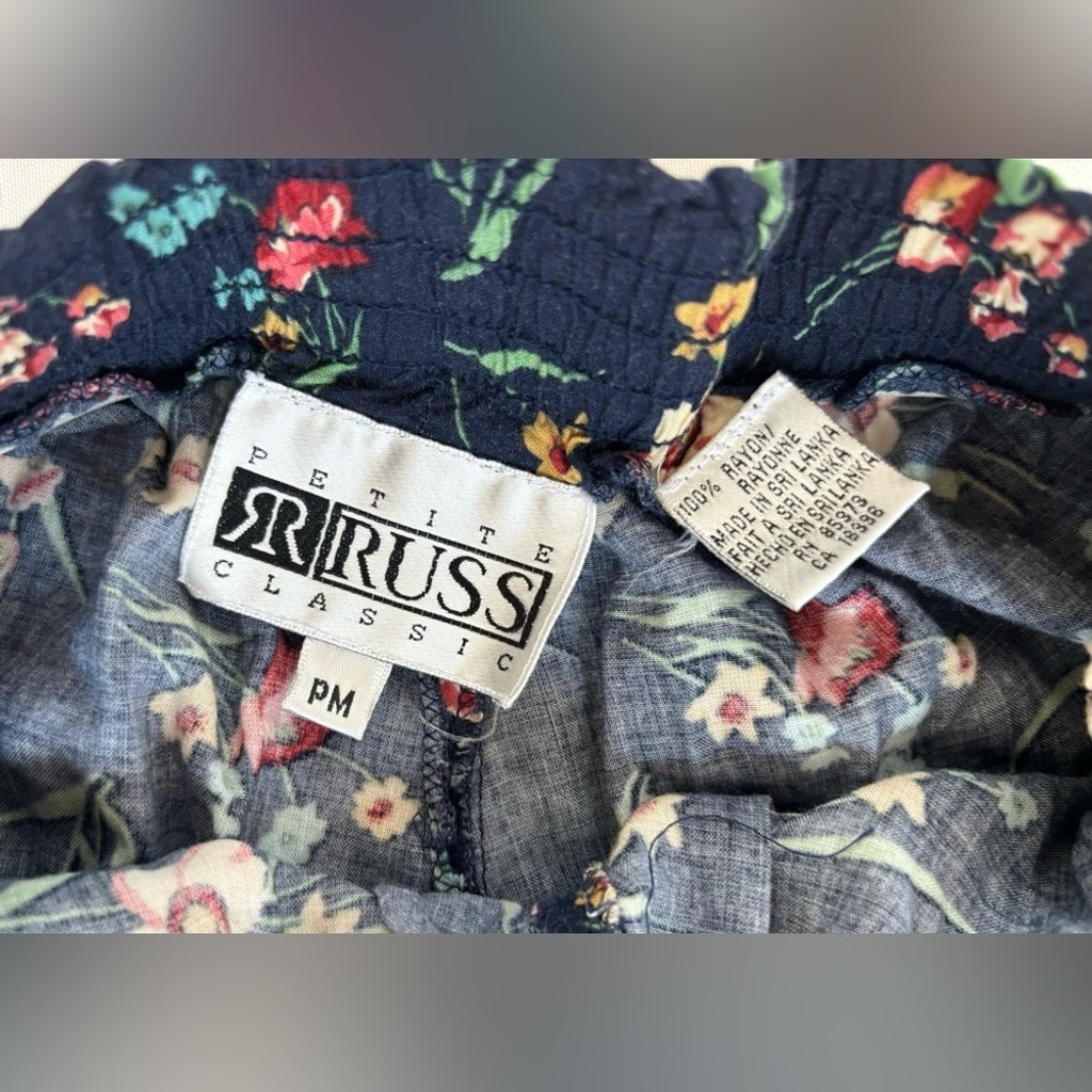Russ Classic Vintage Womens Elastic Waist Palazzo Pants in Navy Floral Sz MP