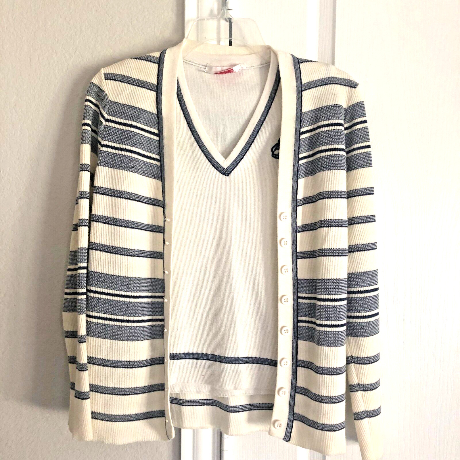 VTG Hadley Sweater Set 2pc Golf Breton Cardigan Sz 10 Country Club Quiet Luxury