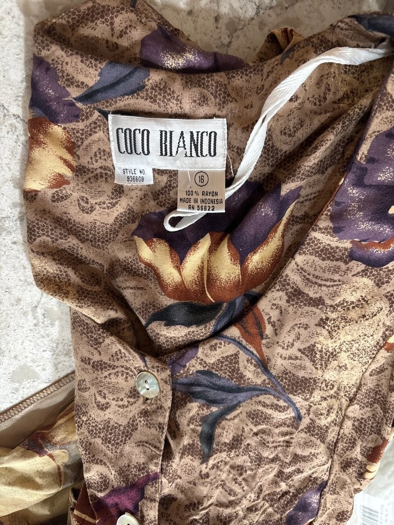 Coco Bianco Vintage 1990s Rayon Floral Button-Front Dress