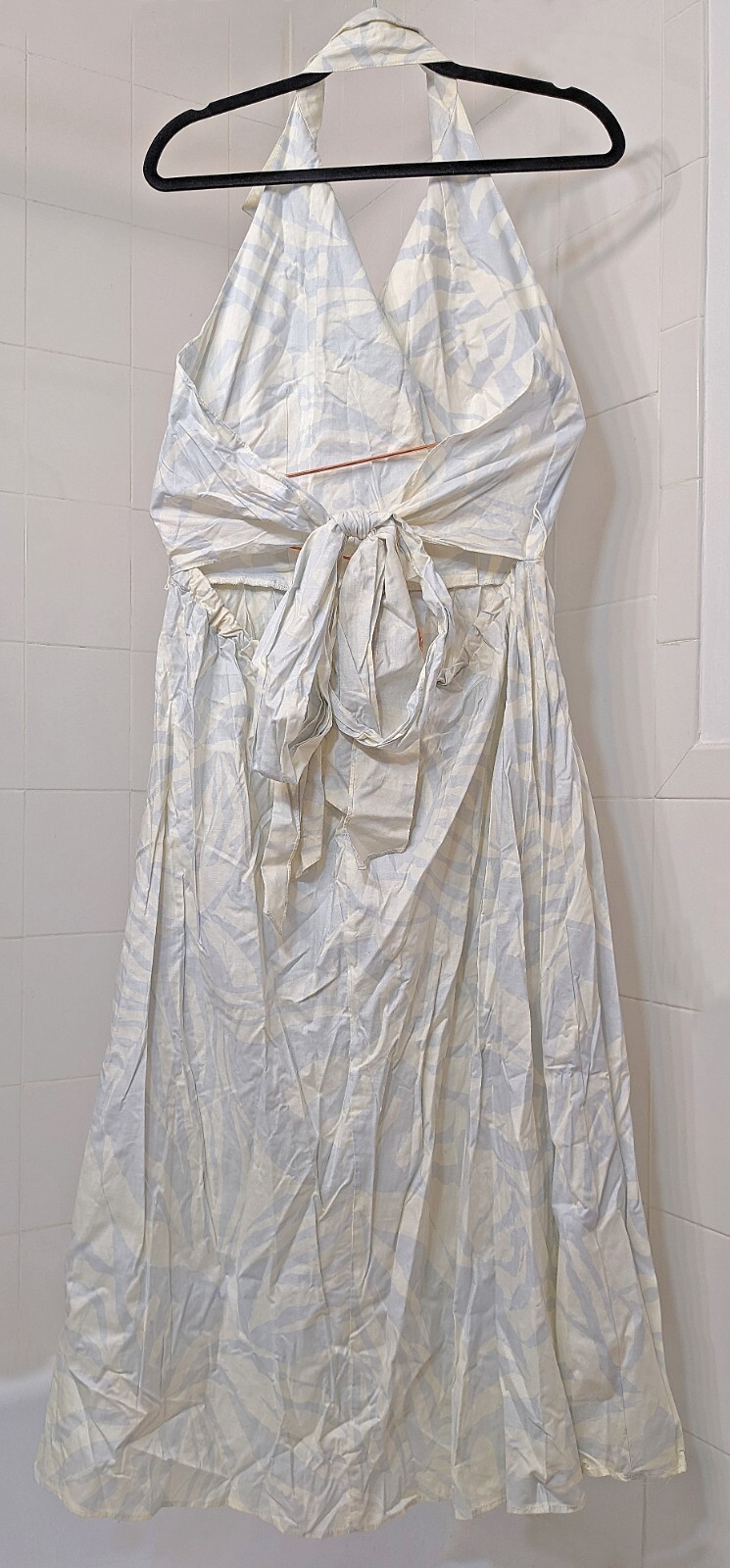 Vintage Jackie Bernard FOR EKLEKTIC Light Blue White Cotton Halter Dress Size 14