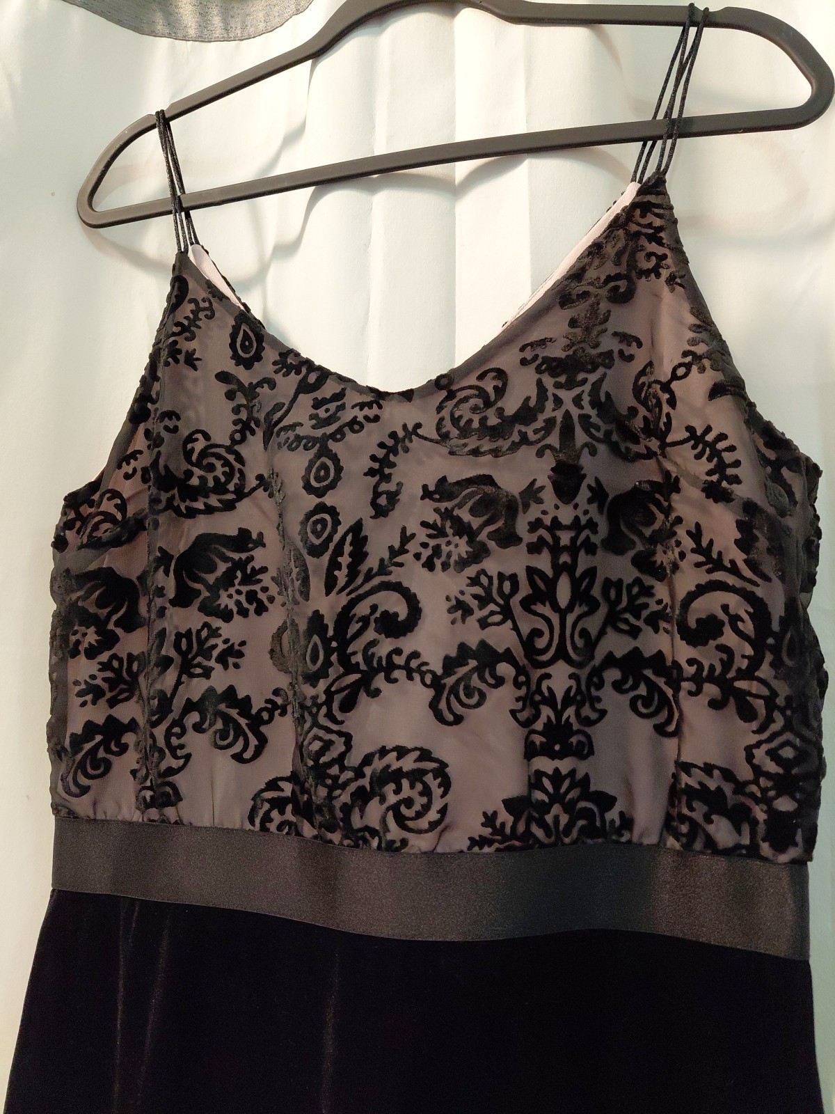 Vintage 90s Y2k Spaghetti Strap Velvet Burnout Little Black Dress Sz M Holiday